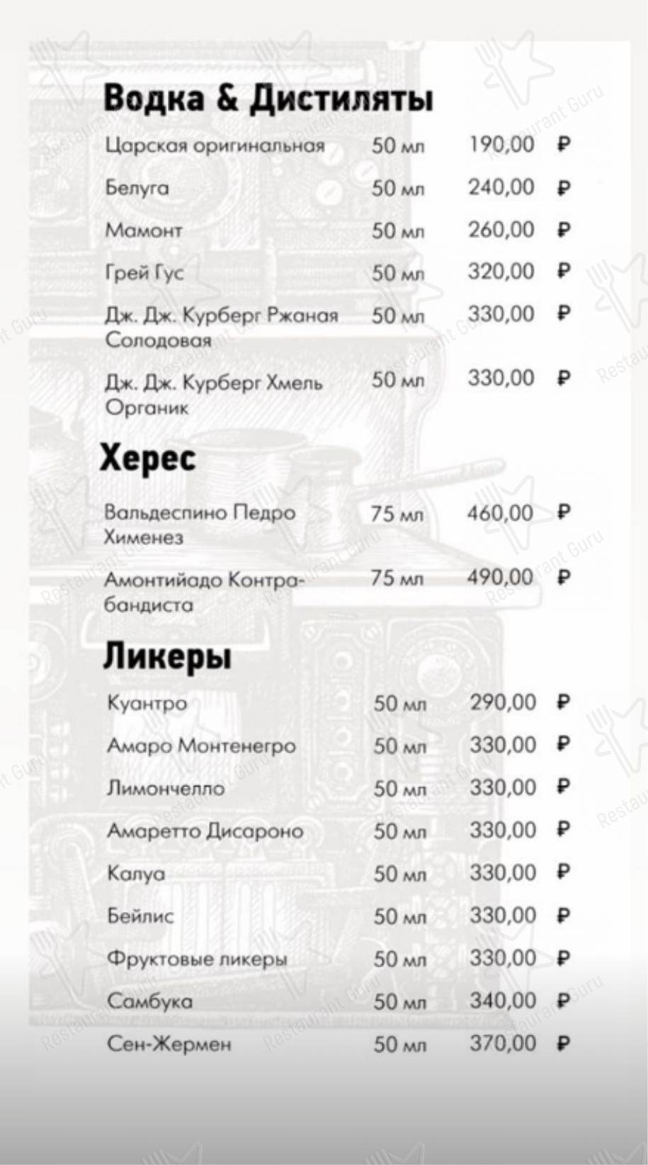 Меню для посетителей ресторана Сон Менделеева