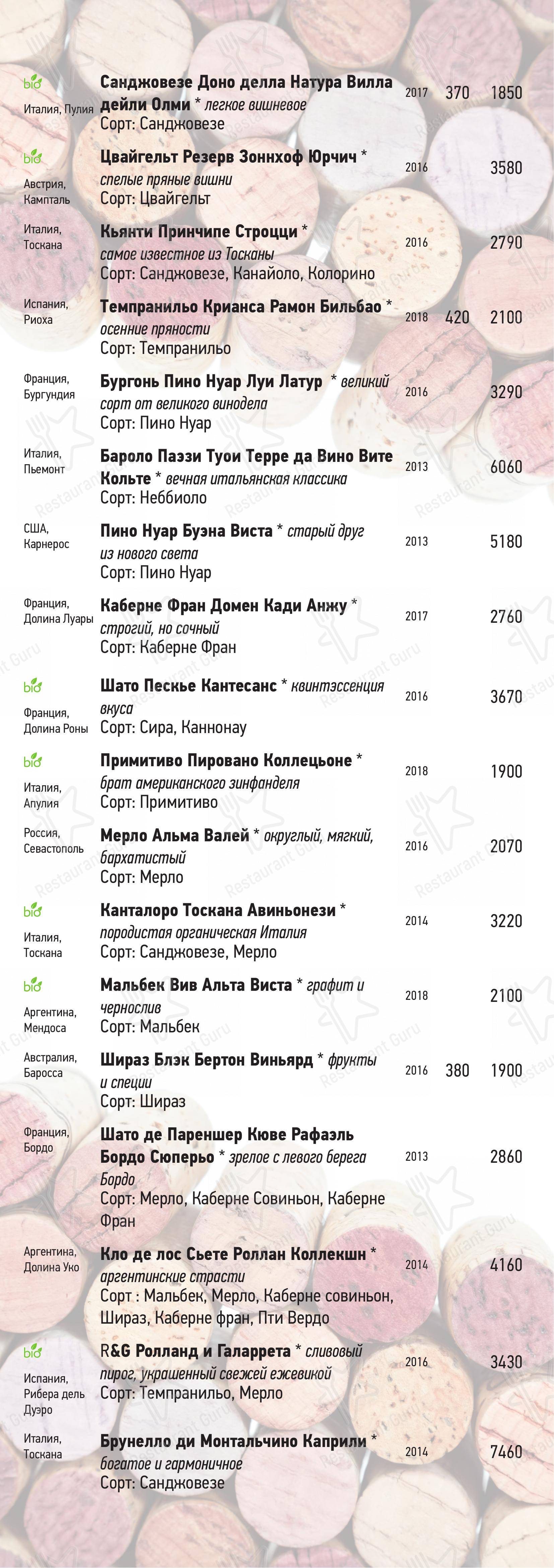 Меню ресторана Сон Менделеева
