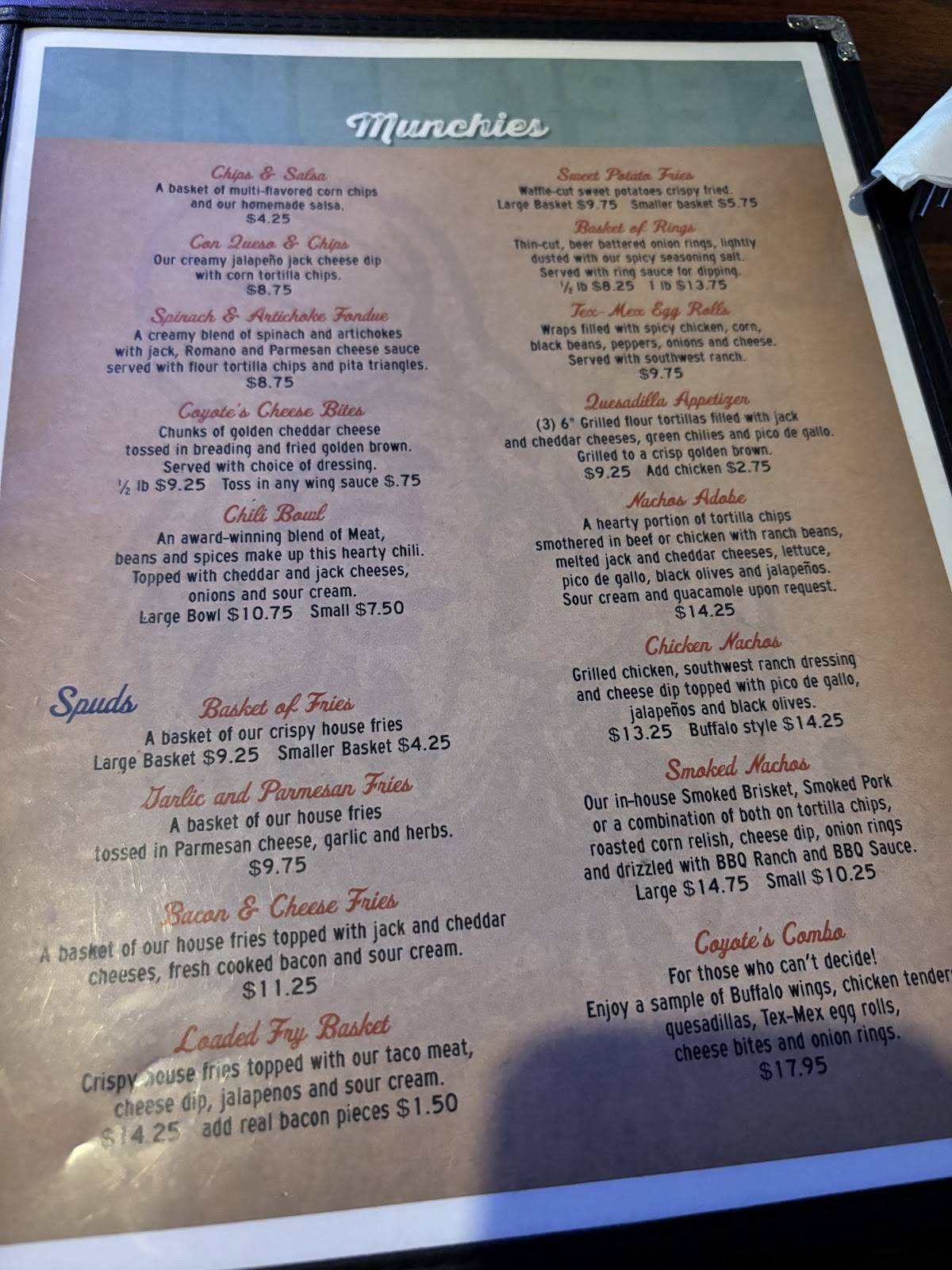 Coyote's Adobe Café меню