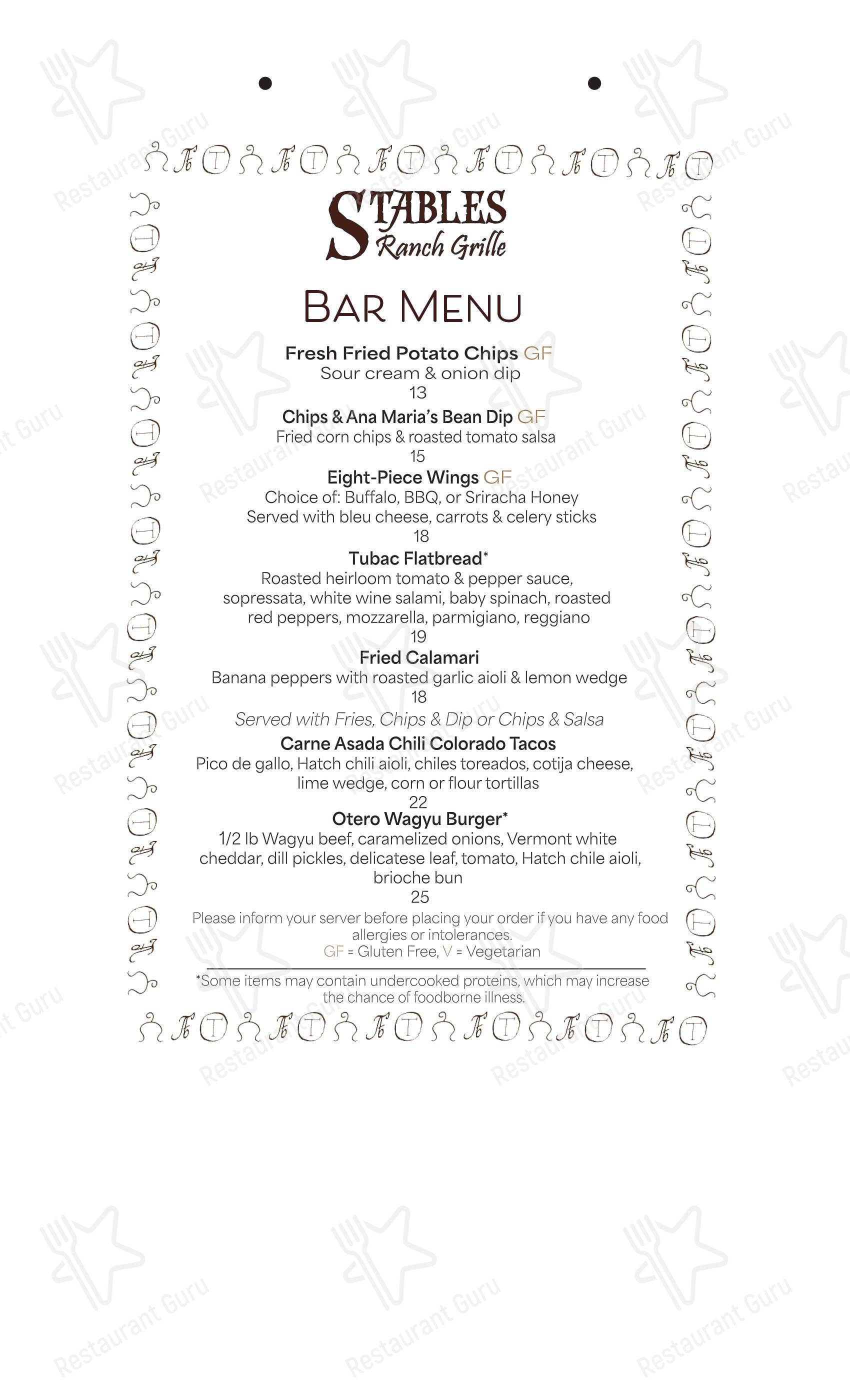 Stables Ranch Grille в Табаке - Lunch Menu