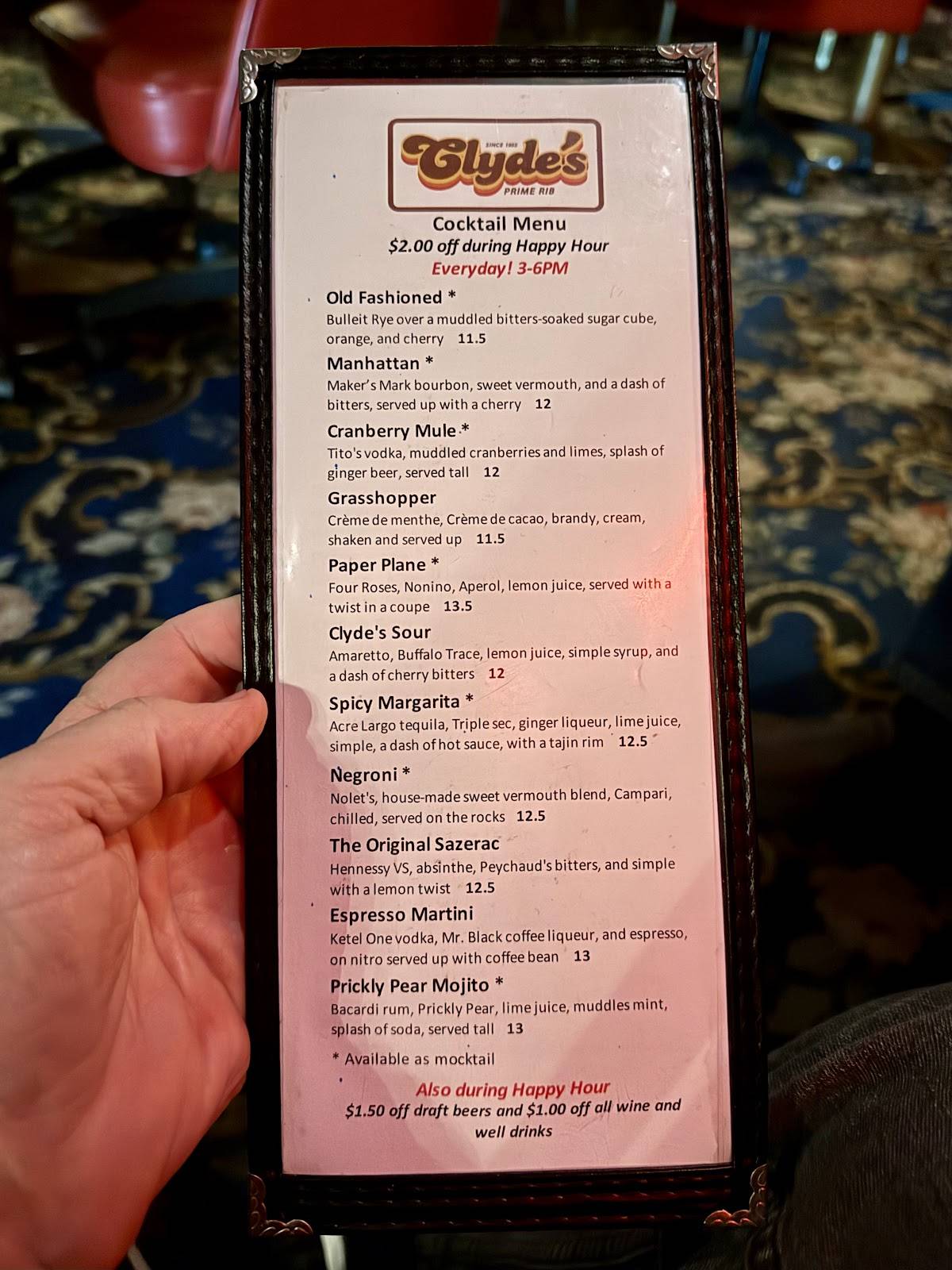 Clyde's Prime Rib Restaurant and Bar меню