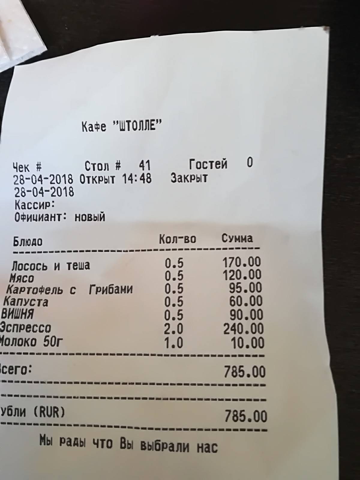 Штолле меню
