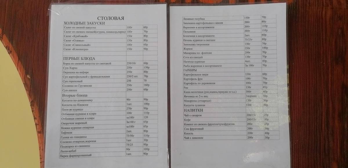 Столовая меню
