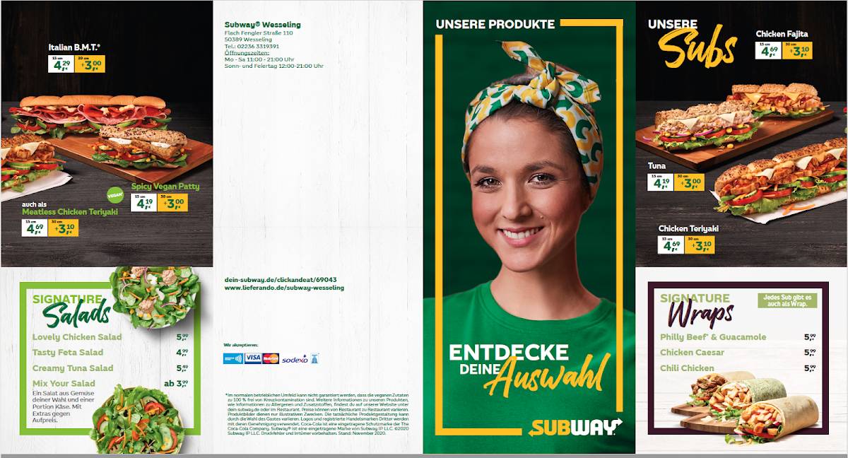 Subway меню