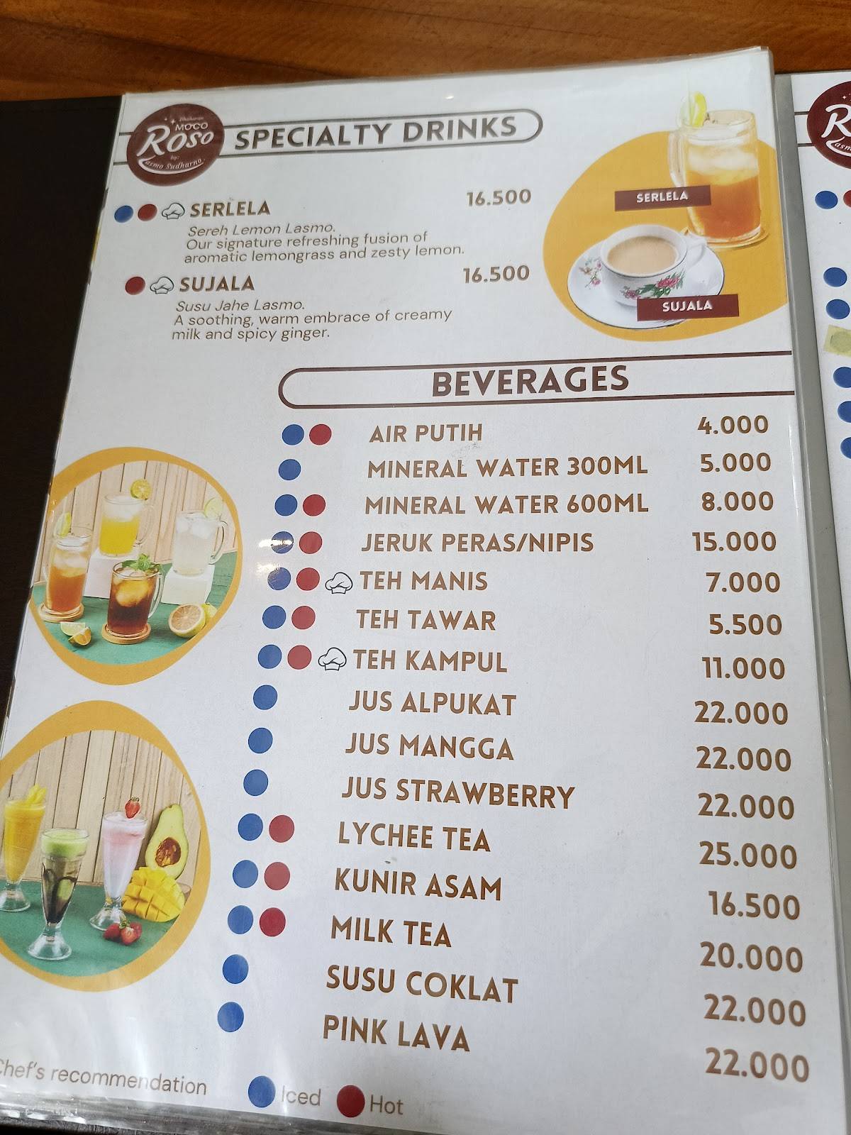 Moco Roso Slamet Riyadi меню