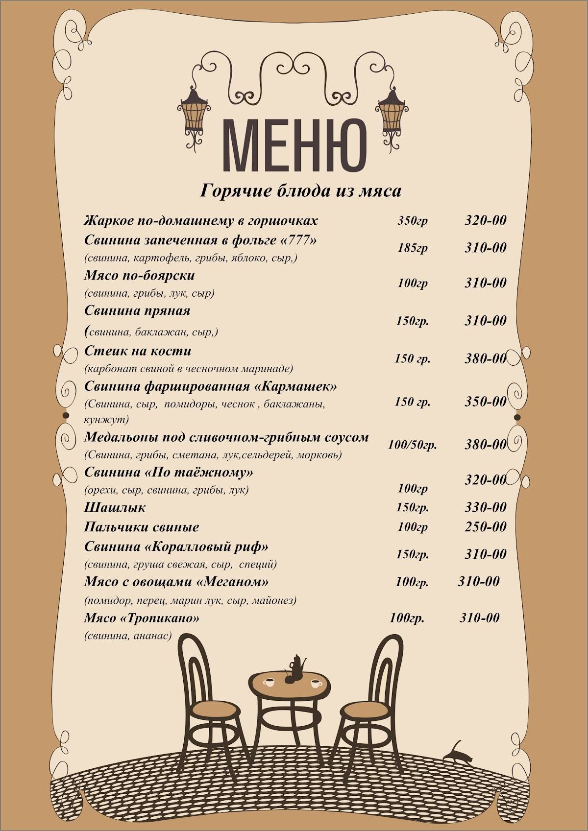 Цезарь меню