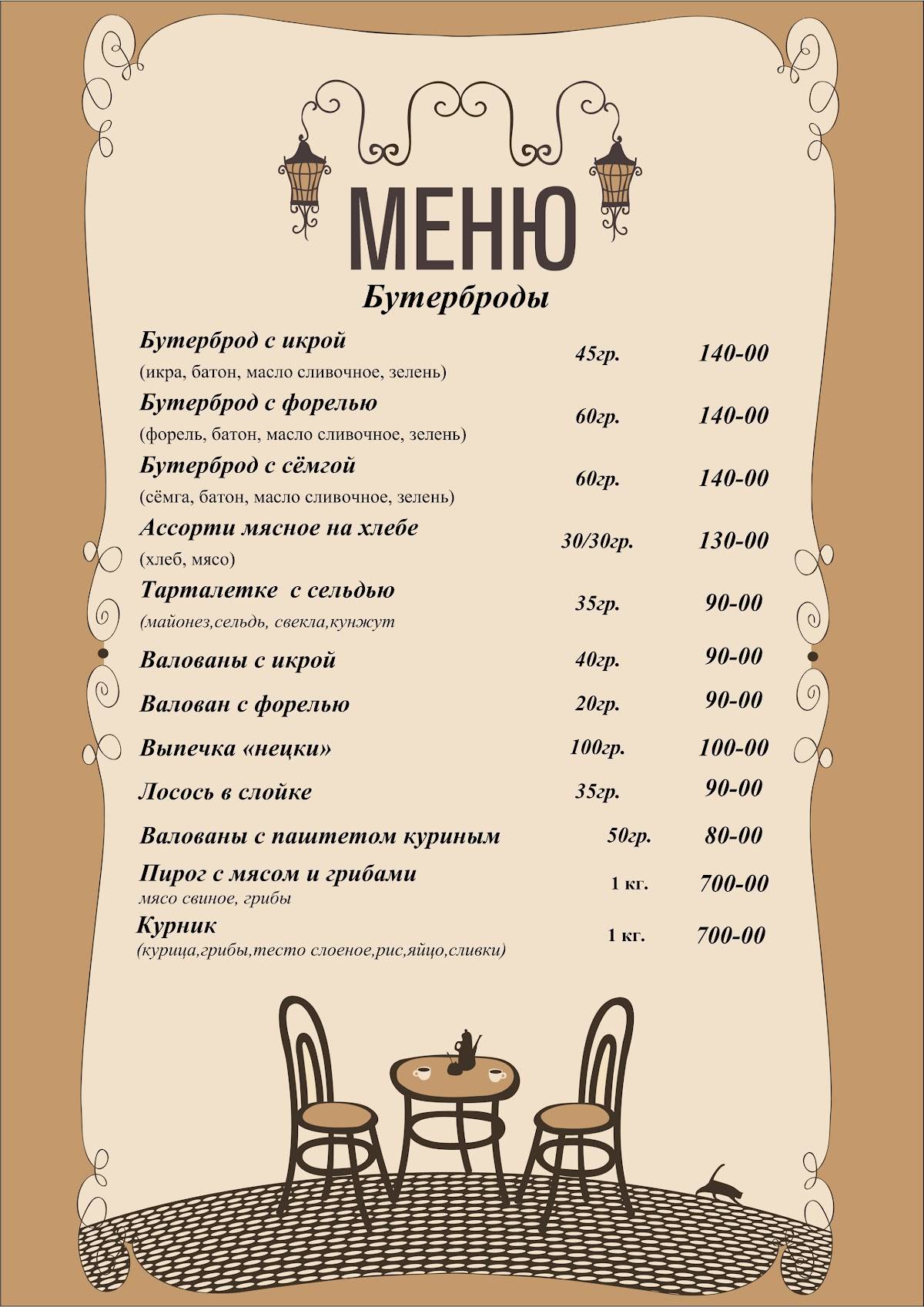 Цезарь меню
