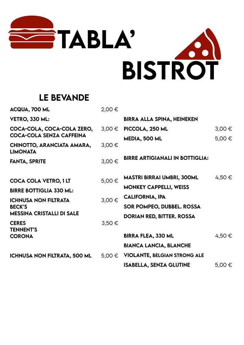 Tablà Bistrot меню