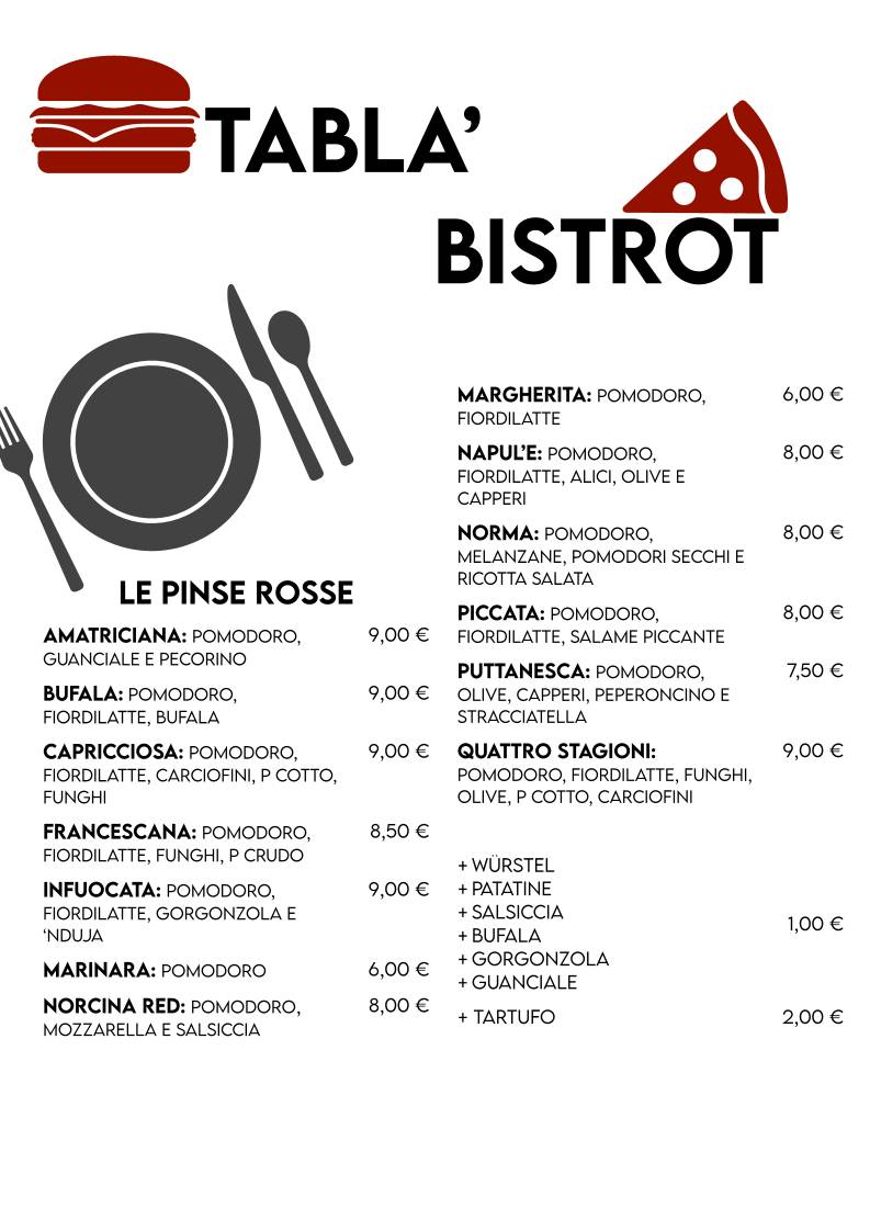 Tablà Bistrot меню