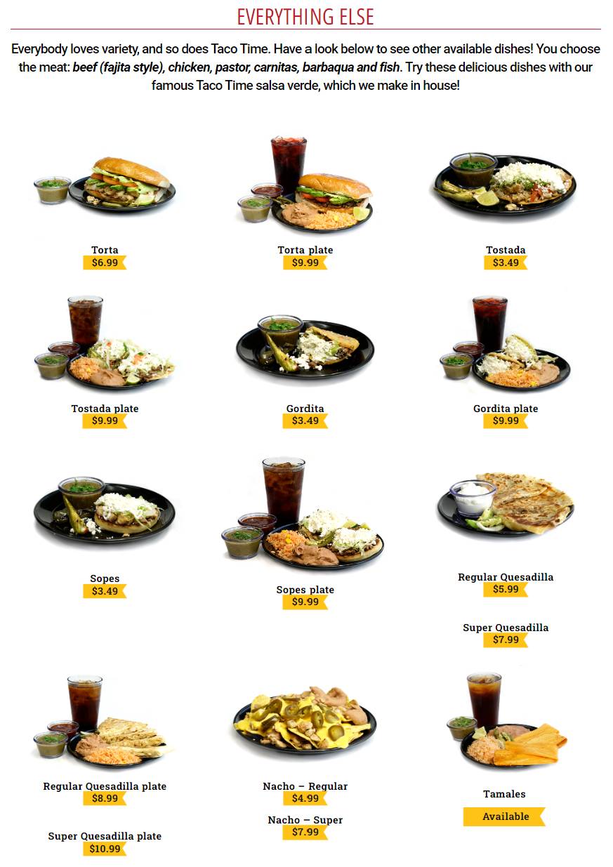 Taco Time Mexican Grill меню