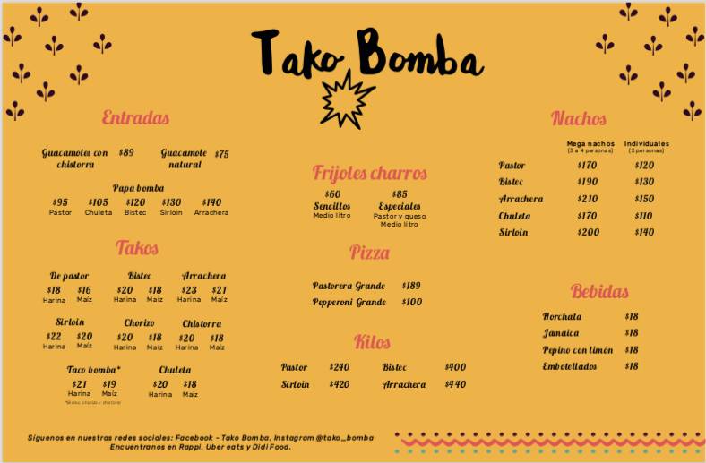 Tako Bomba меню