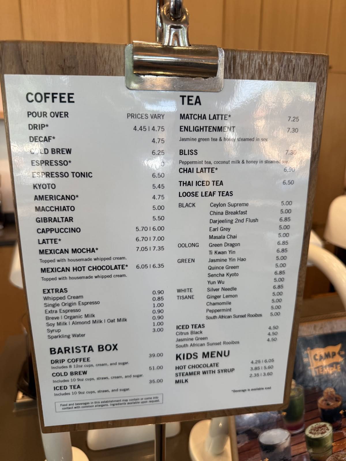 Temple Coffee меню