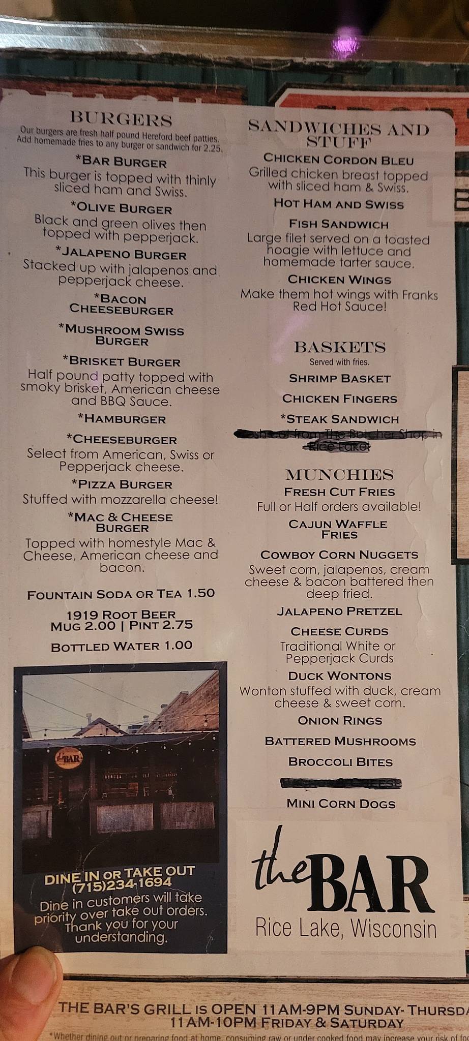 The Bar меню