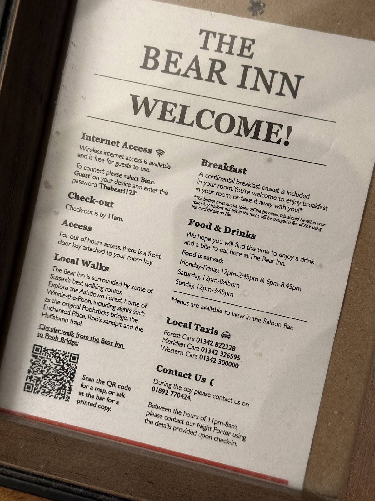 The Bear Inn меню