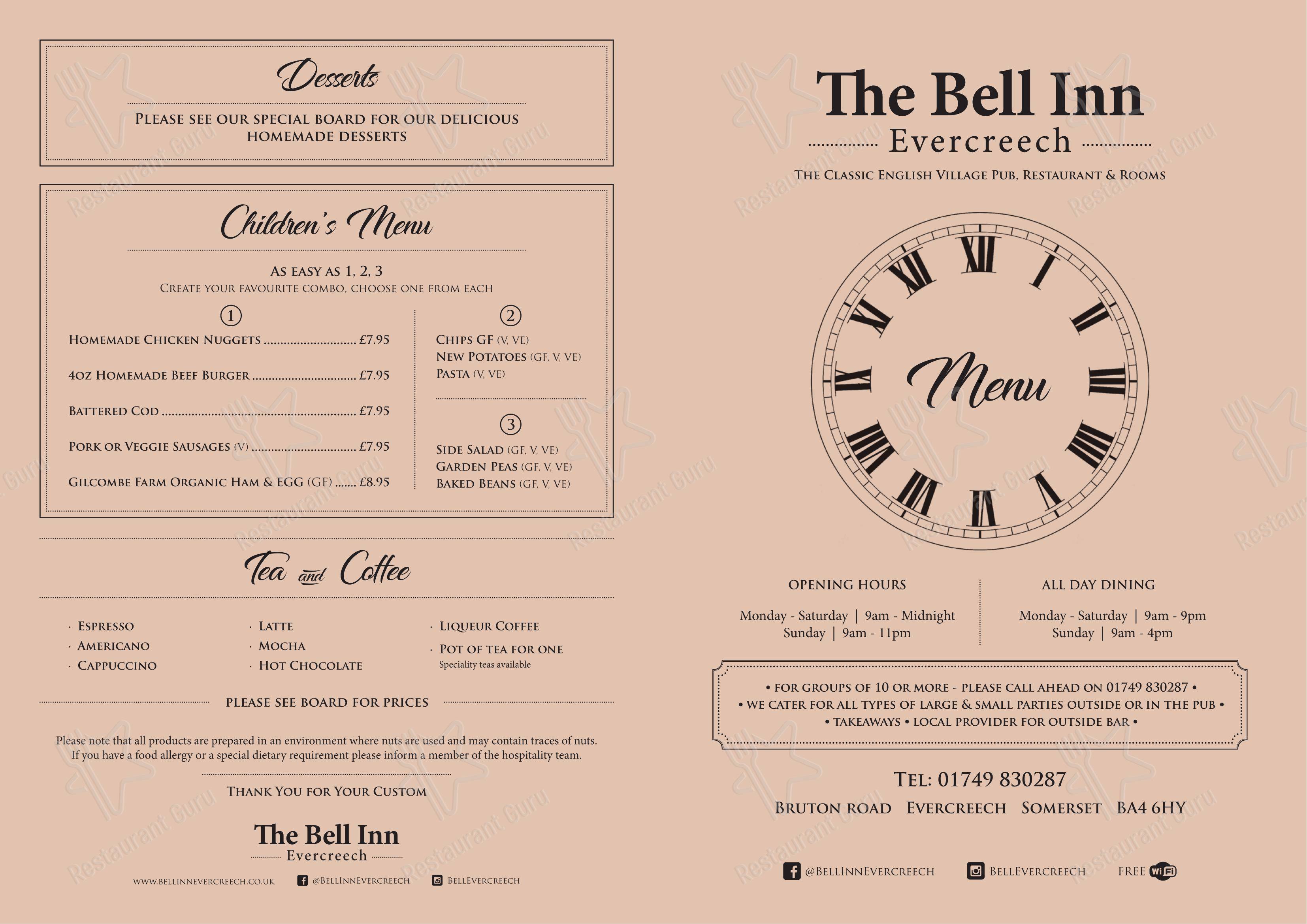 Меню паба и бара The Bell Inn - 菜单