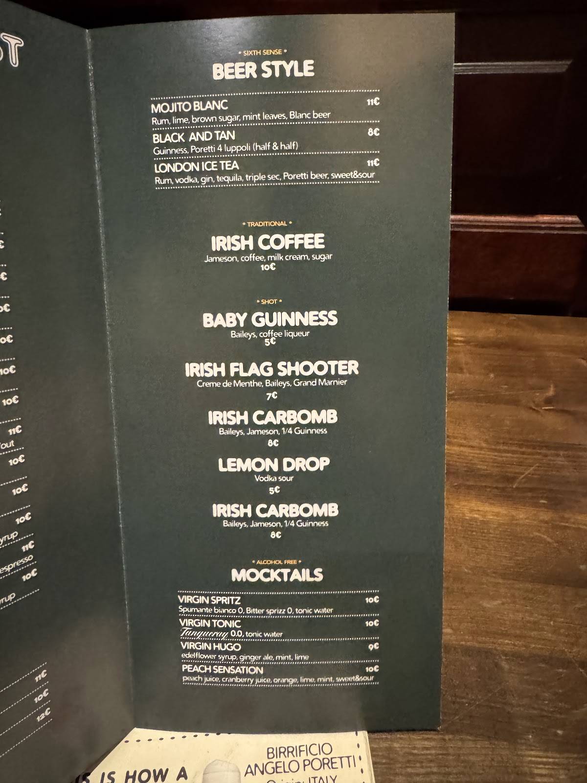 The Flann O'Brien меню