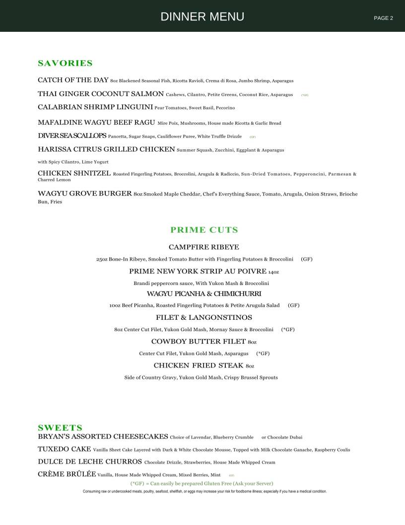 The Grove Kitchen & Gardens меню