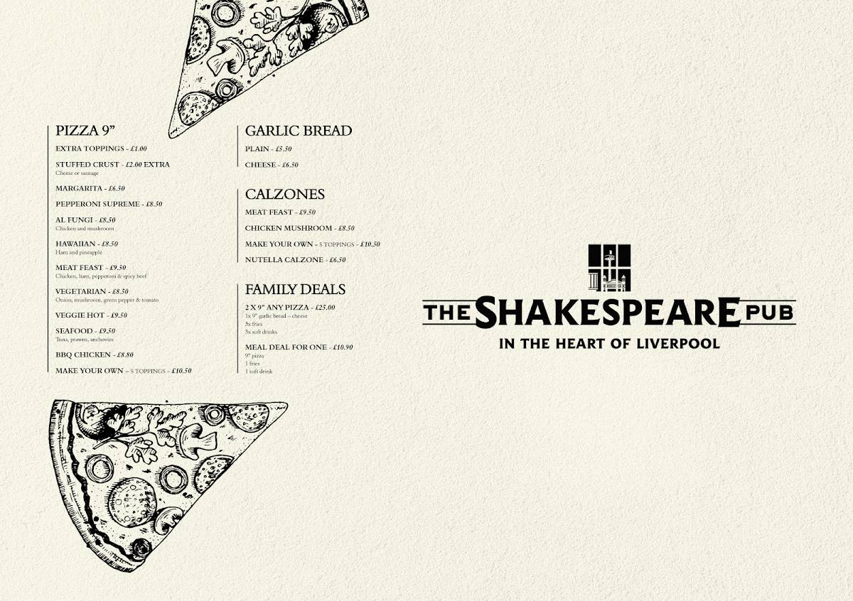 The Shakespeare меню