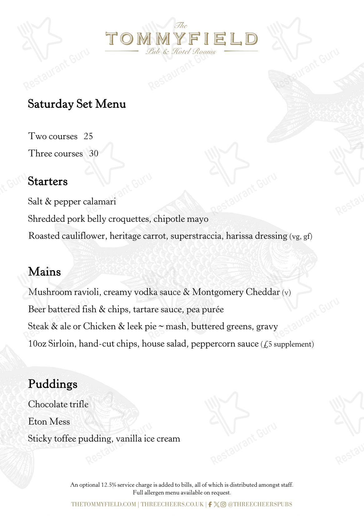 Dinner Menu паба и бара The Tommyfield