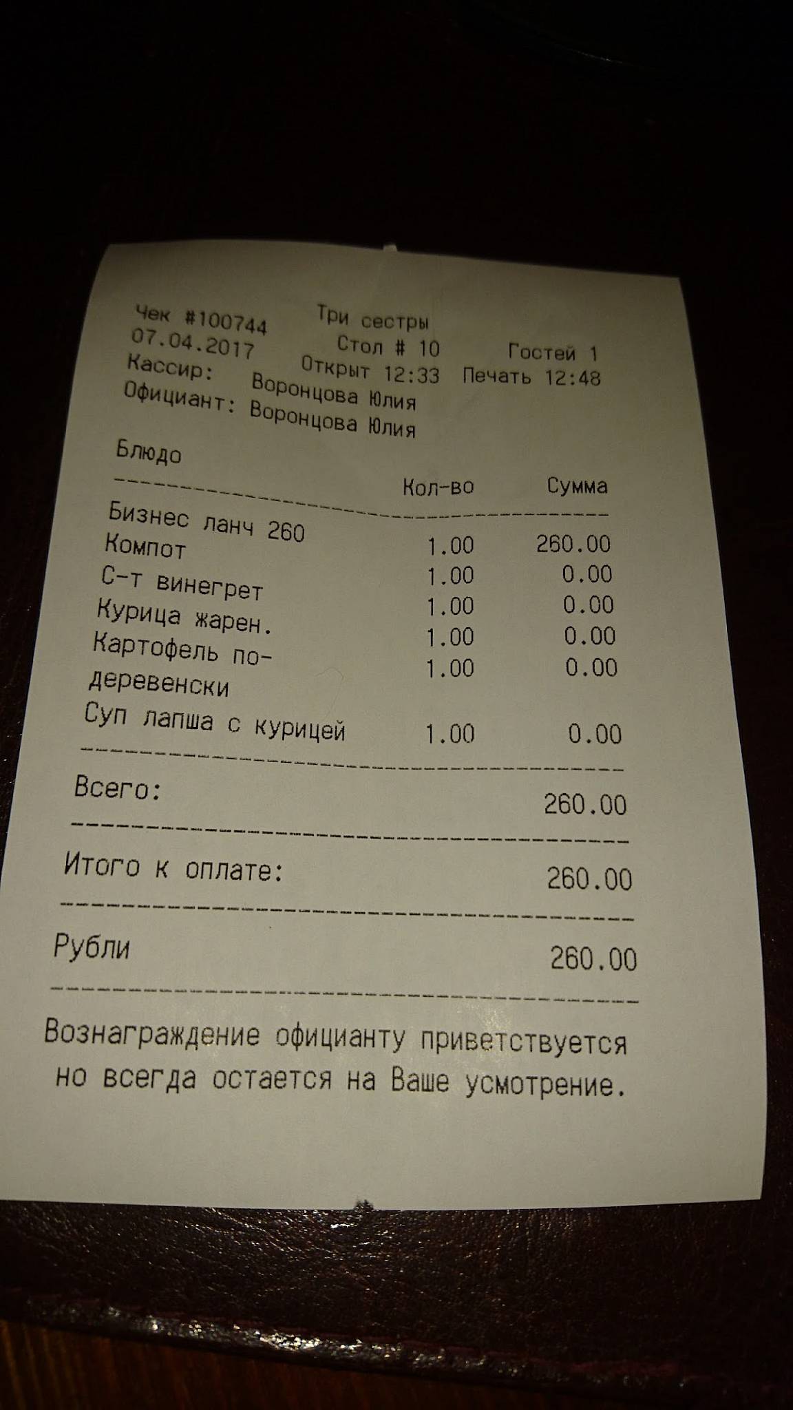 У трех сестер меню