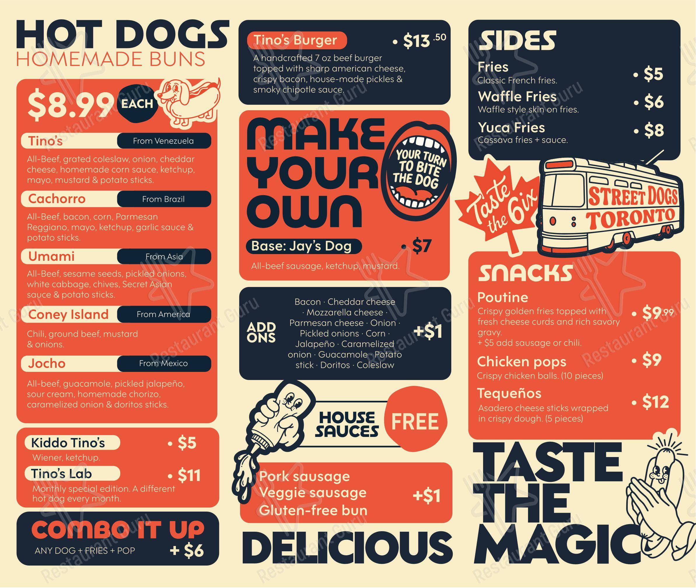 菜单 ресторана Tino's Hot Dogs Toronto в Торонто