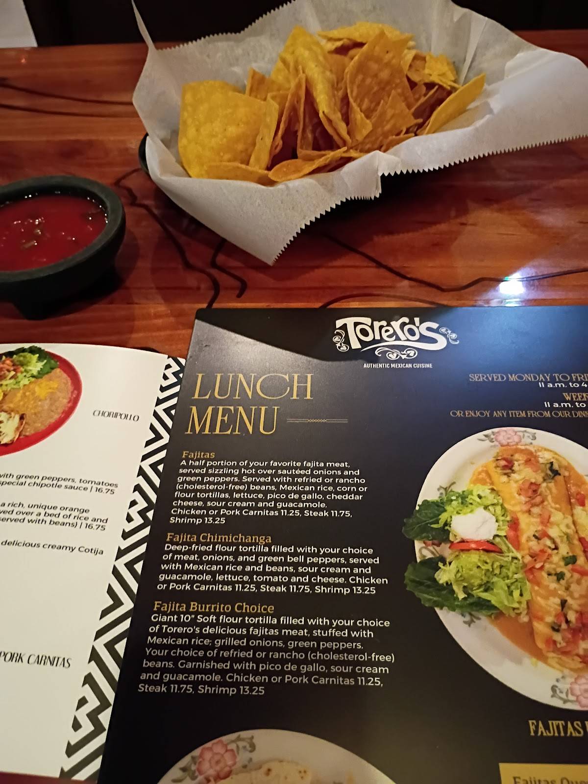 Torero's Authentic Mexican Cuisine меню