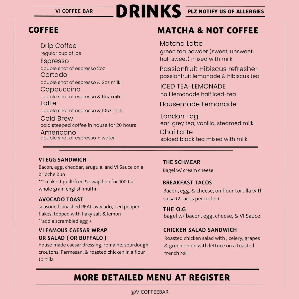 VI Coffee Bar меню
