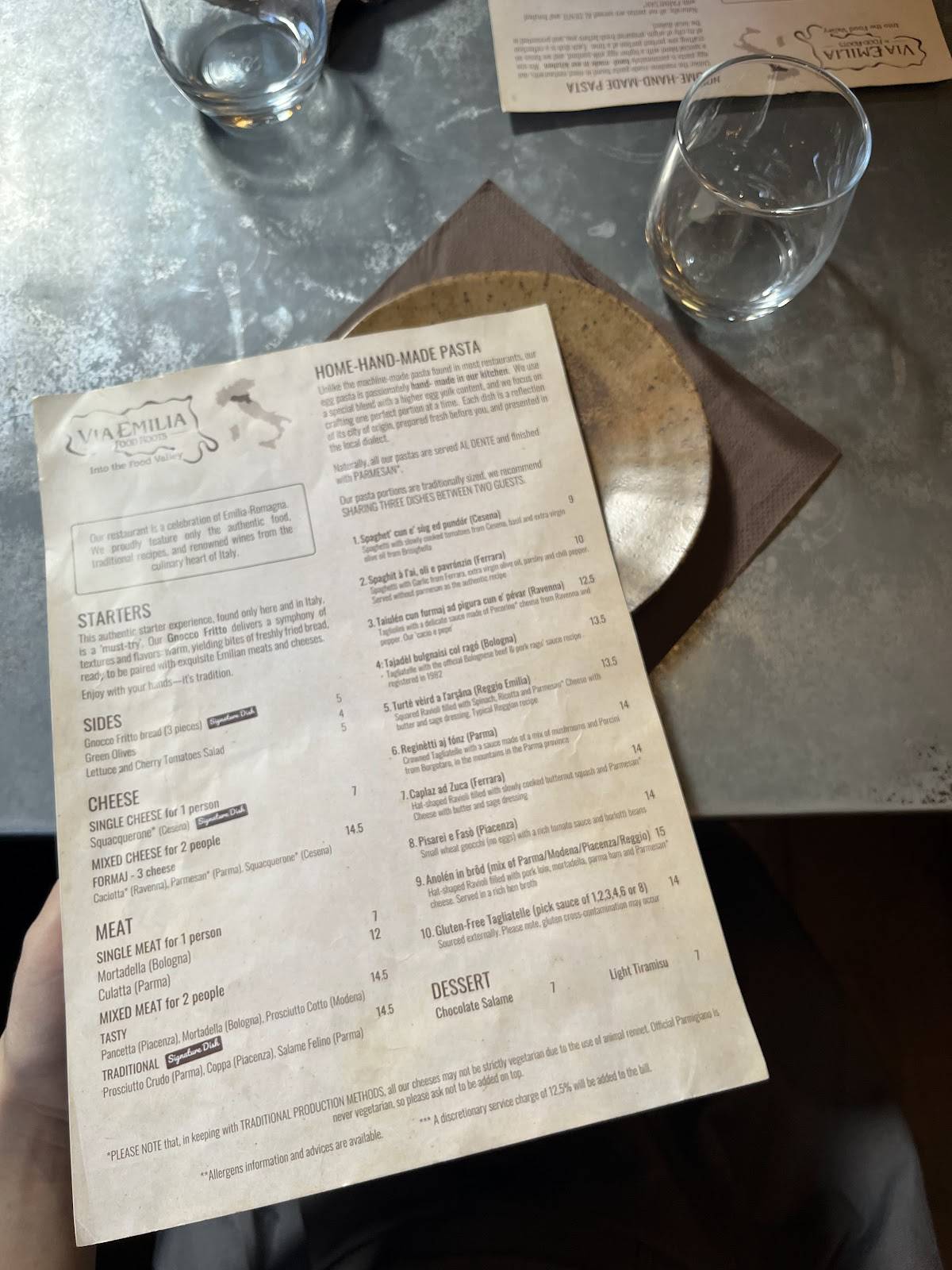 Via Emilia by Food Roots - FITZROVIA меню