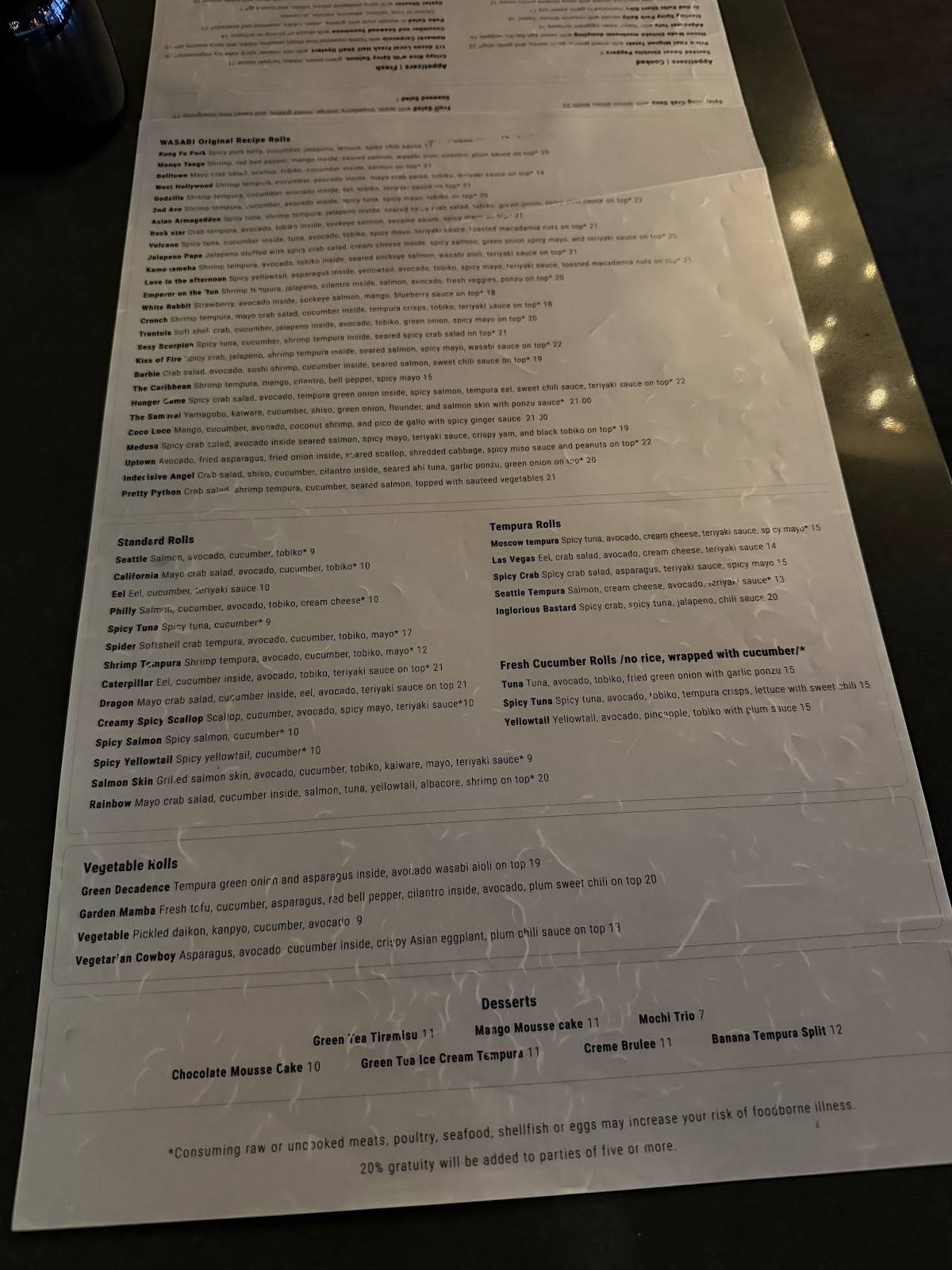 Wasabi Sushi & Izakaya меню