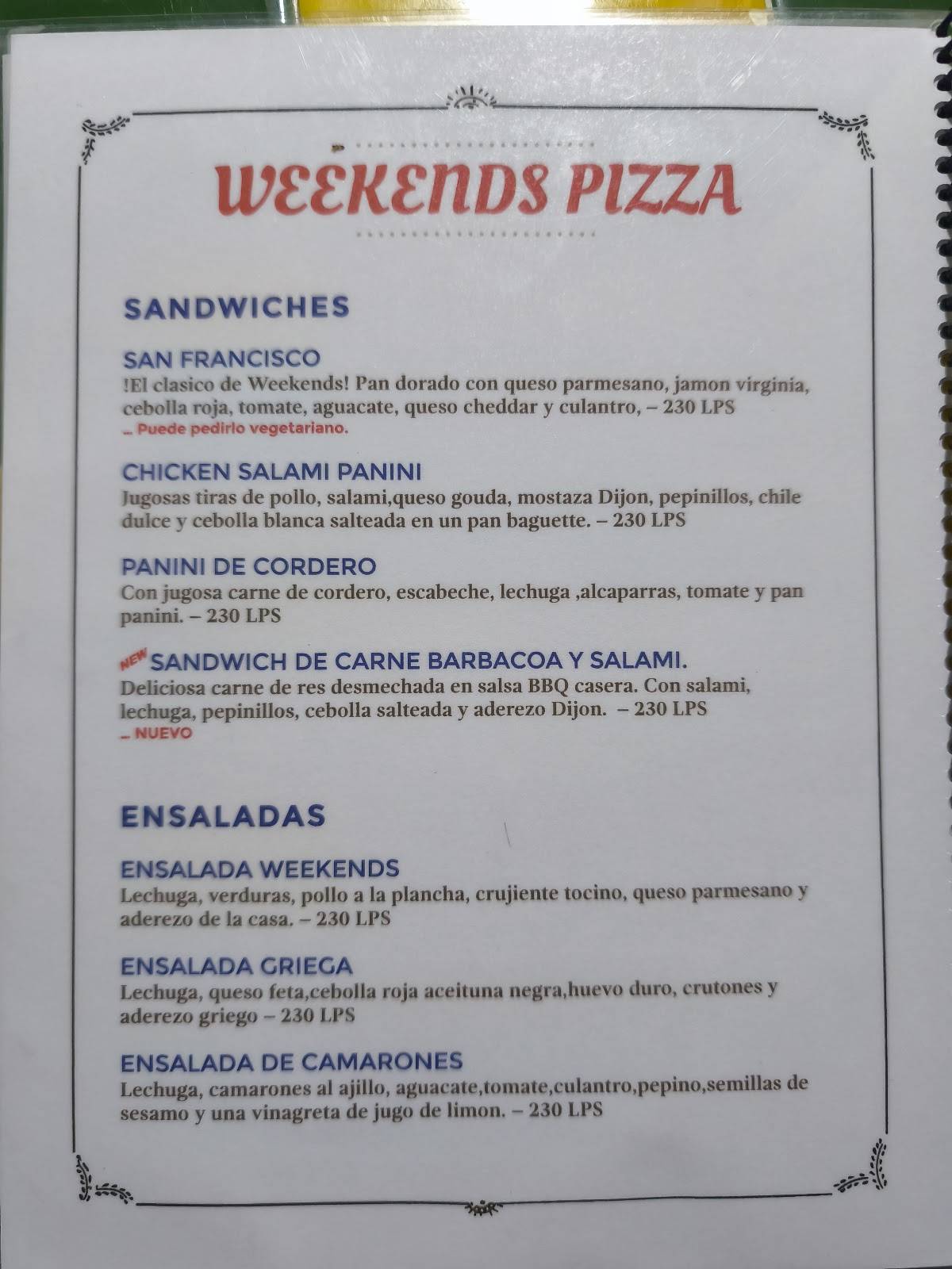 Weekend’s Pizza меню