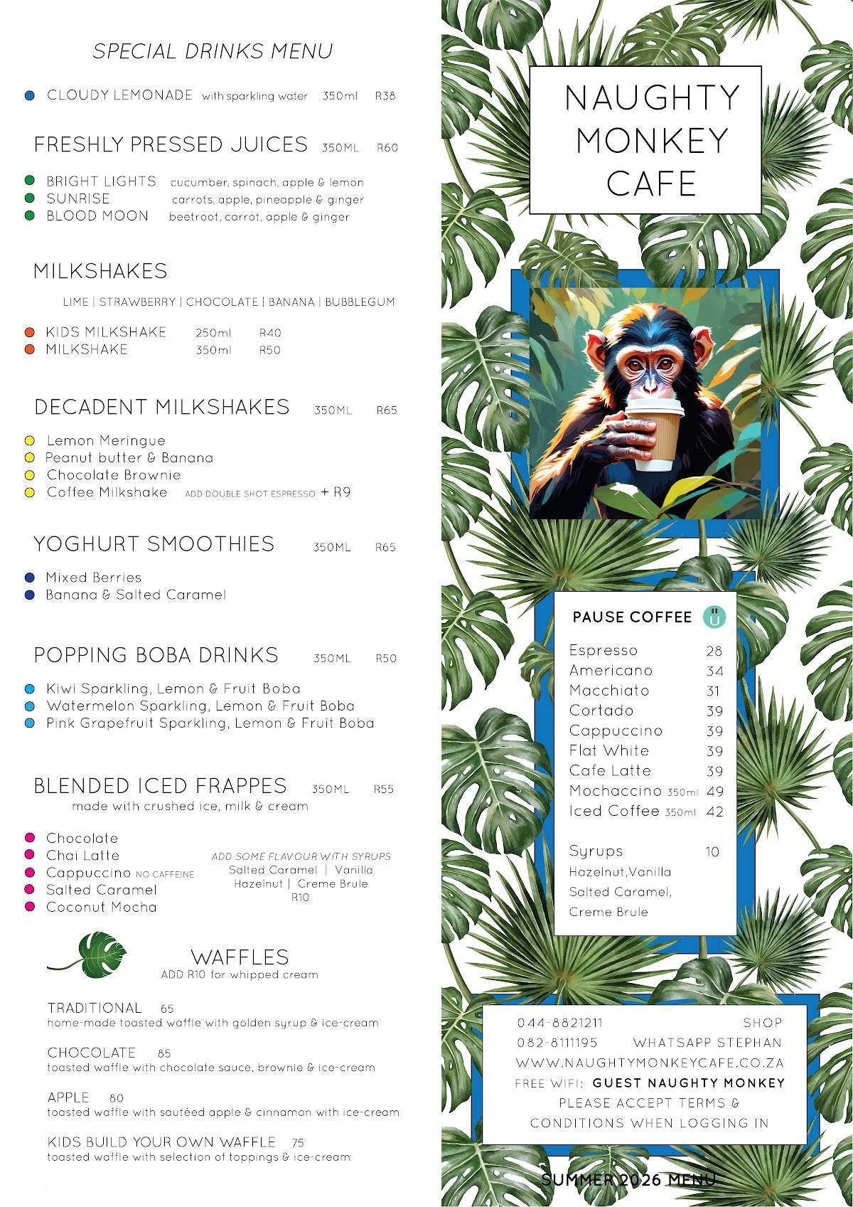Naughty Monkey Cafe меню