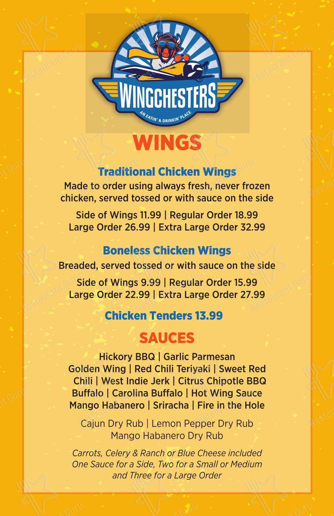 Меню напитков ресторана Wingchesters