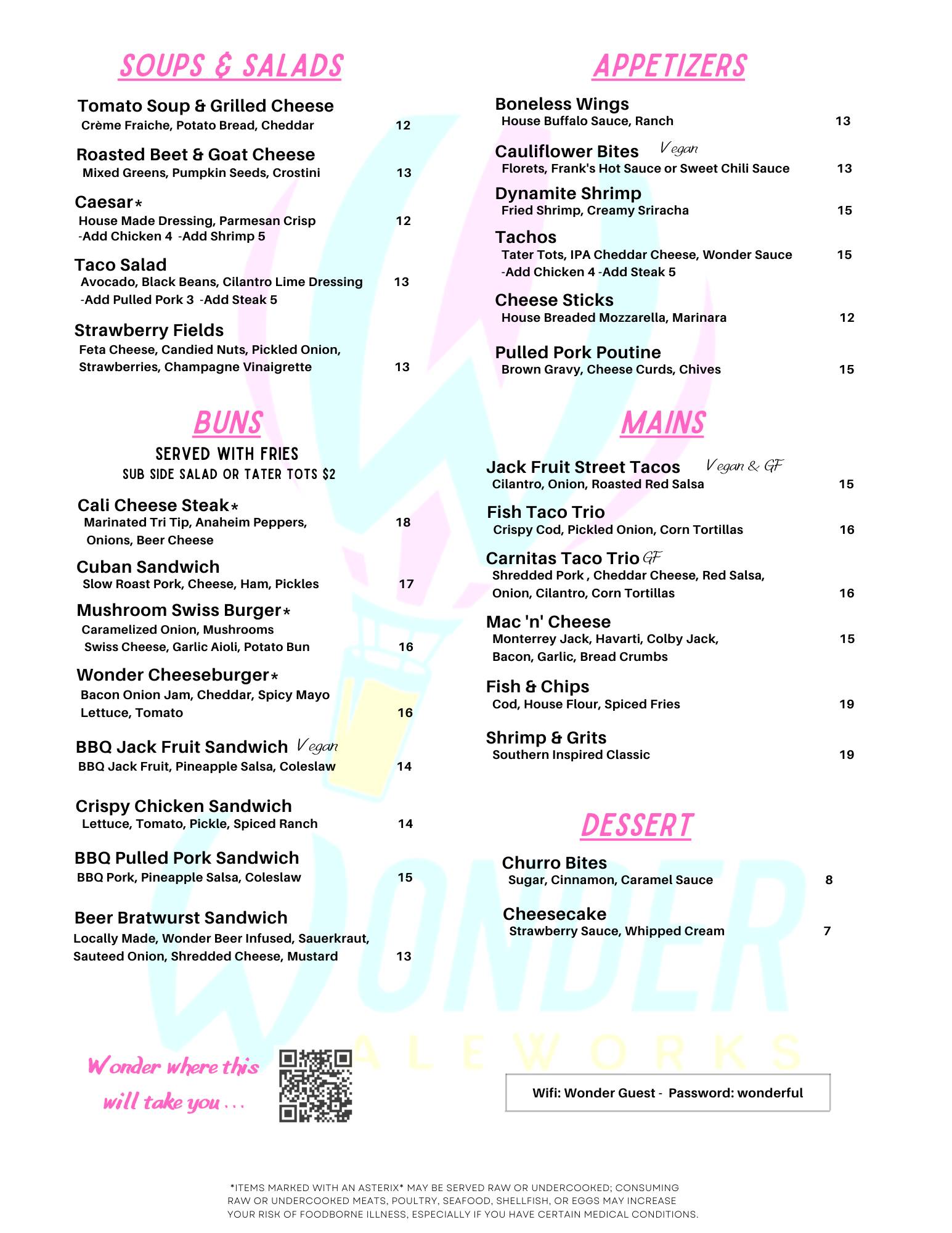 Wonder Aleworks меню
