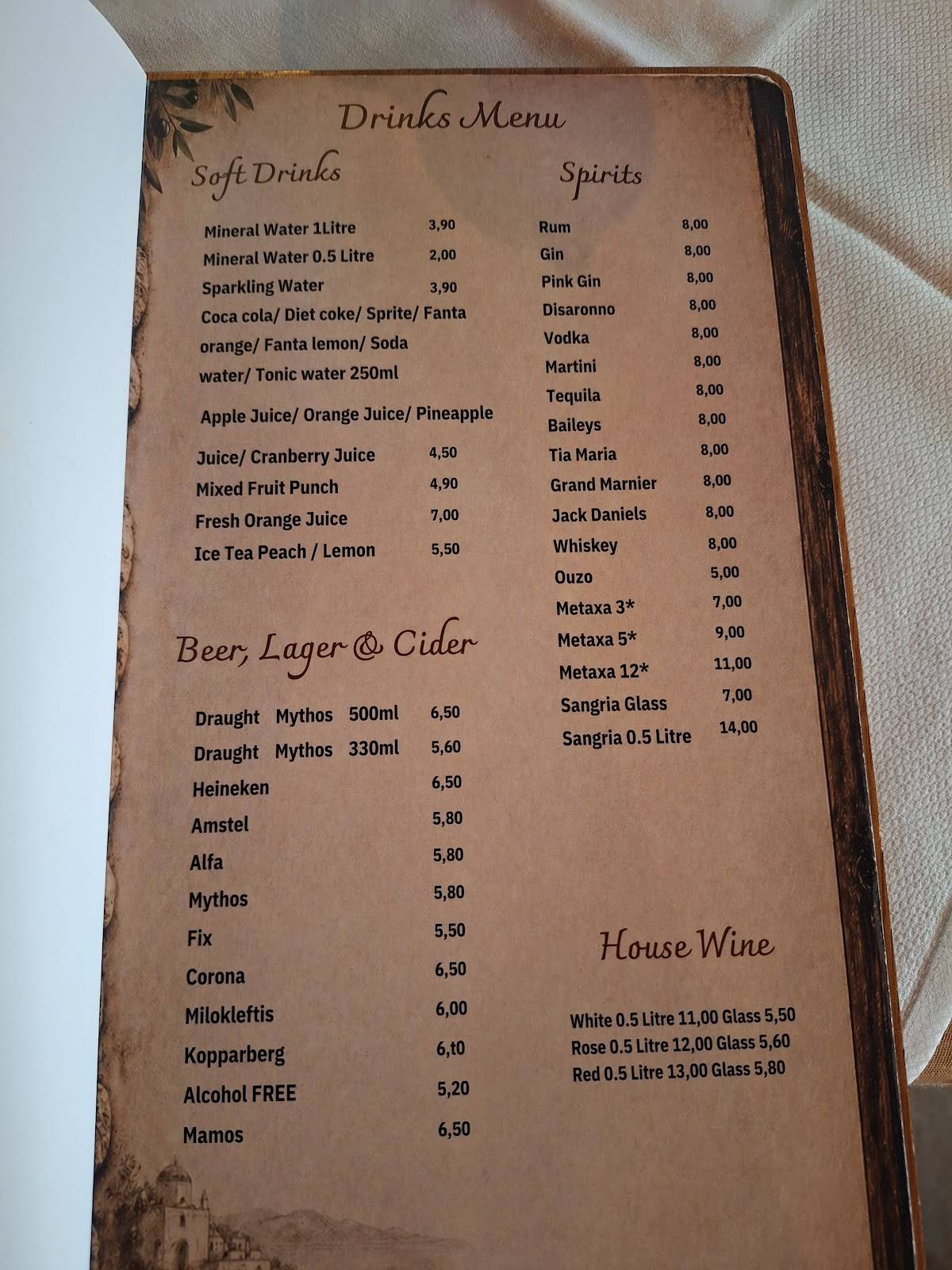 Zorbas Greek Taverna Tsilivi меню