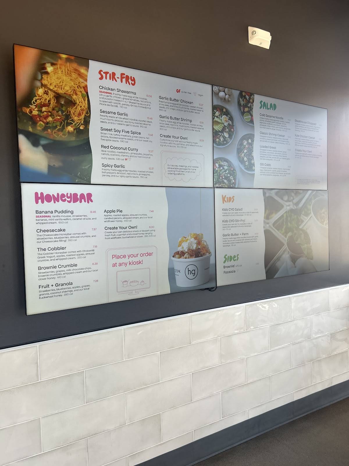 honeygrow меню