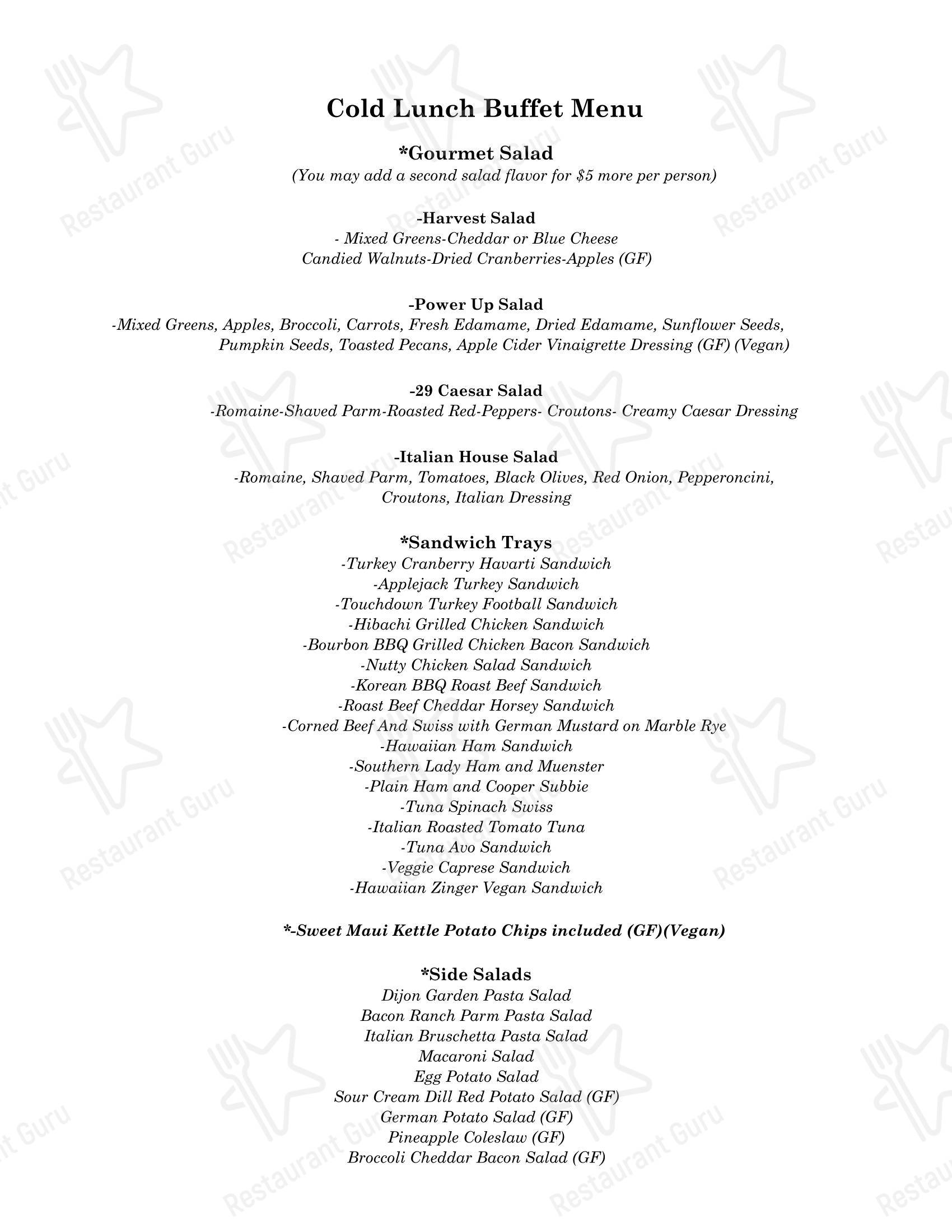 Меню 29 Cooks Catering - 菜单