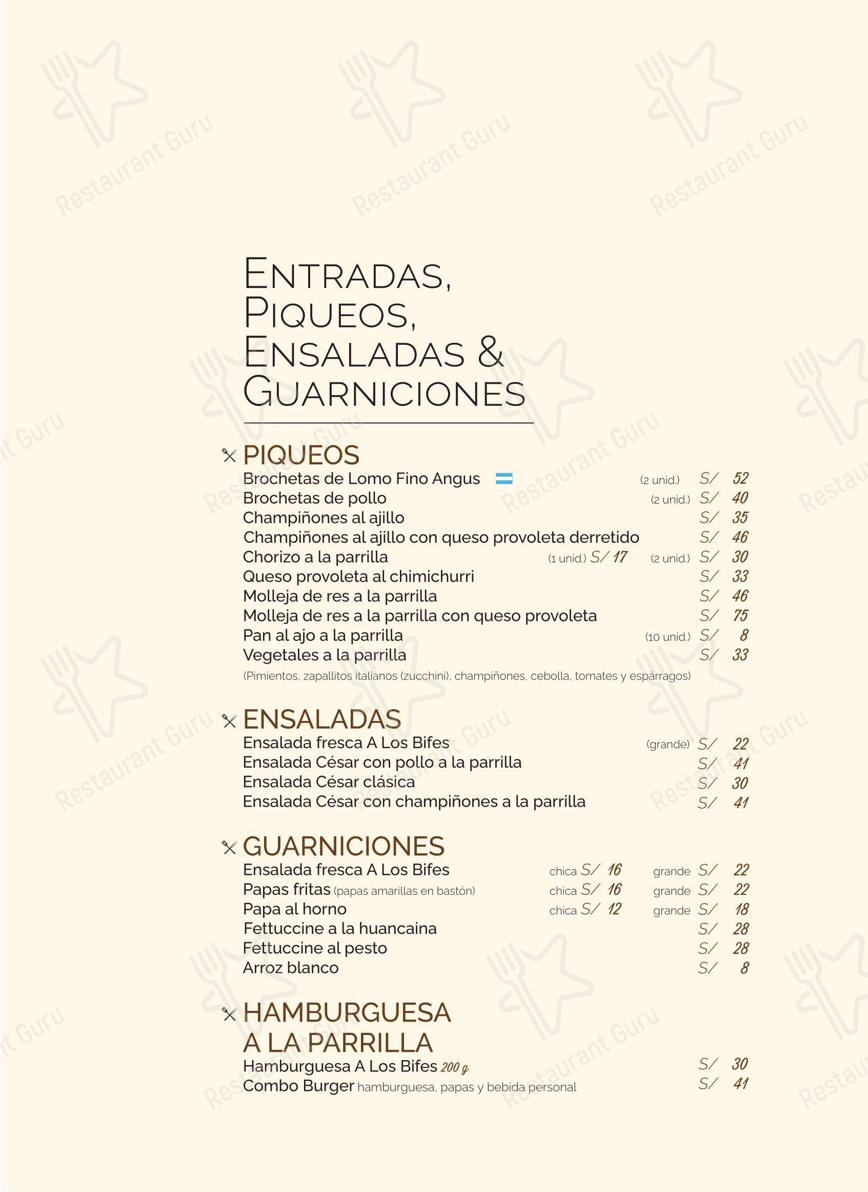 Меню ресторана A LOS BIFES - Parrilla Bar