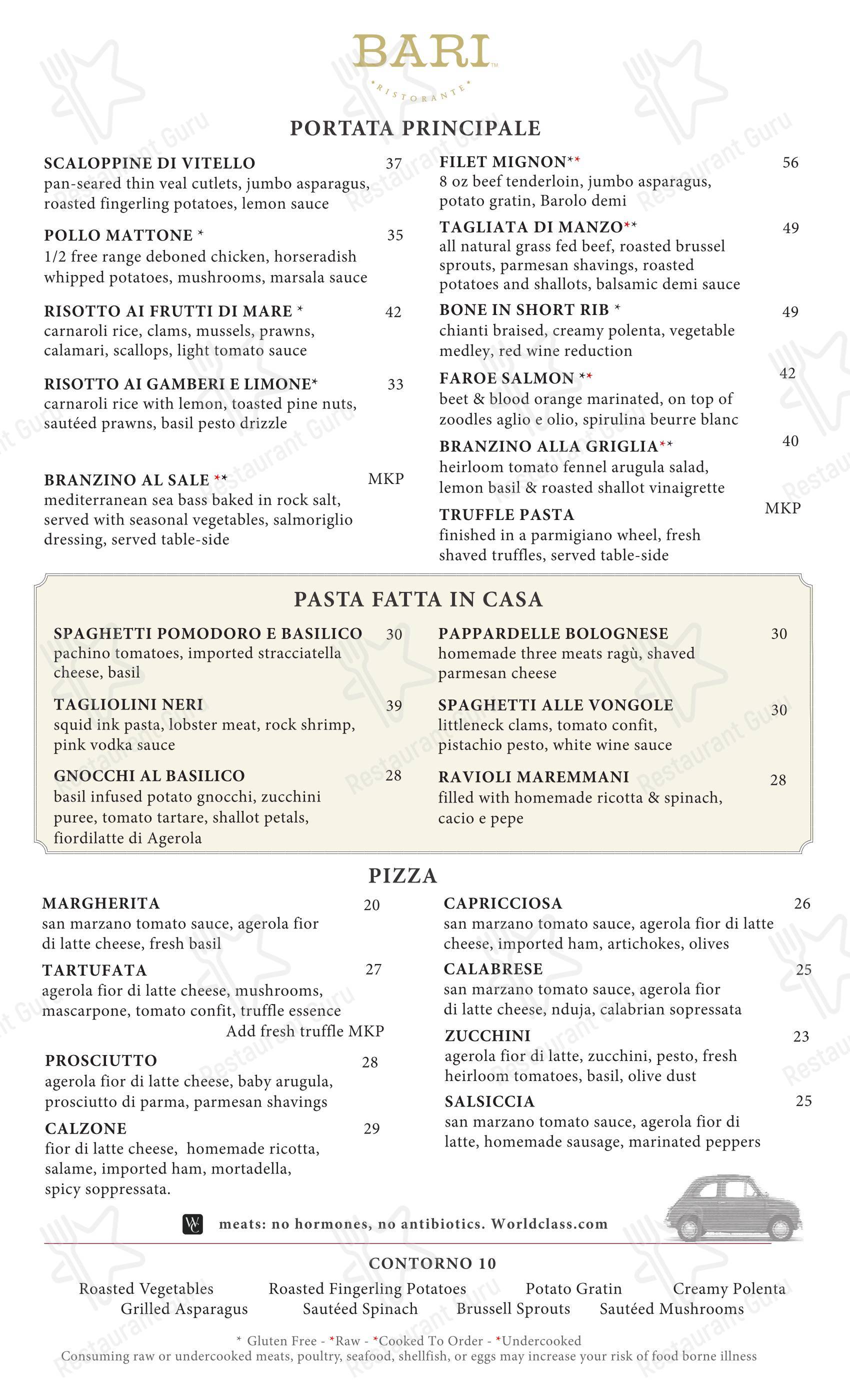 Меню BARI Ristorante - еда и напитки