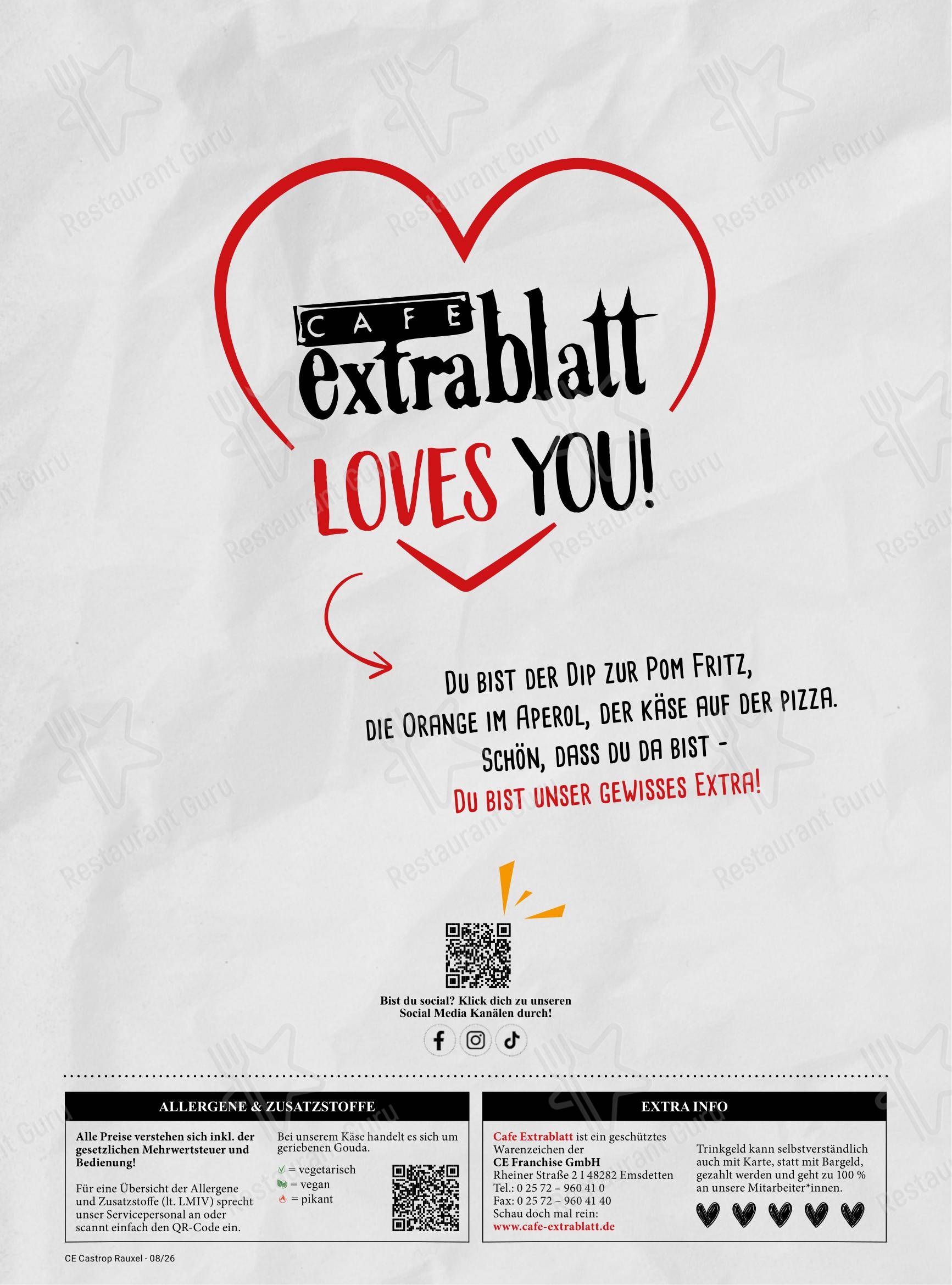 Cafe Extrablatt в Кастропе-Раукселе - Меню