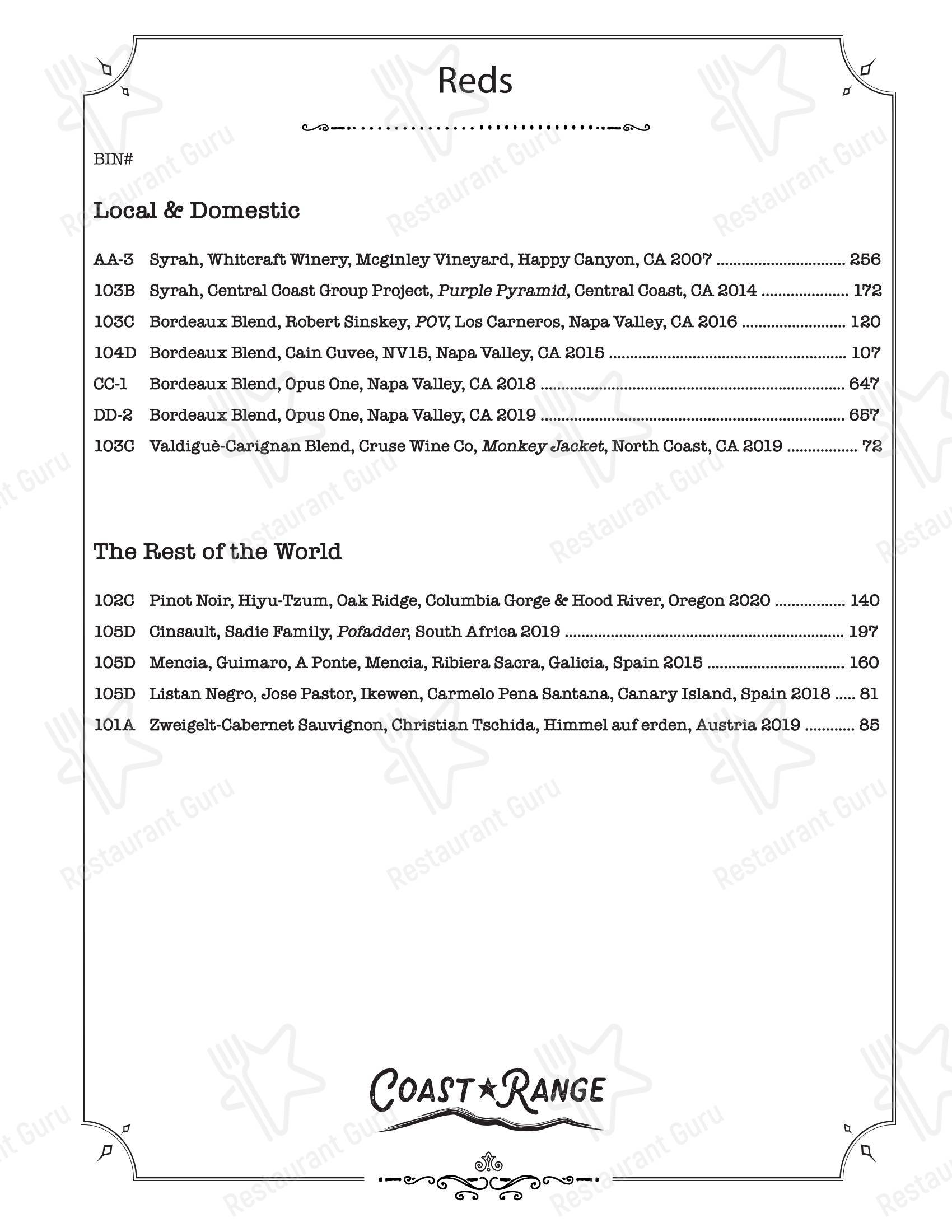 Boronia Catering Menu Pack паба и бара Coast Range