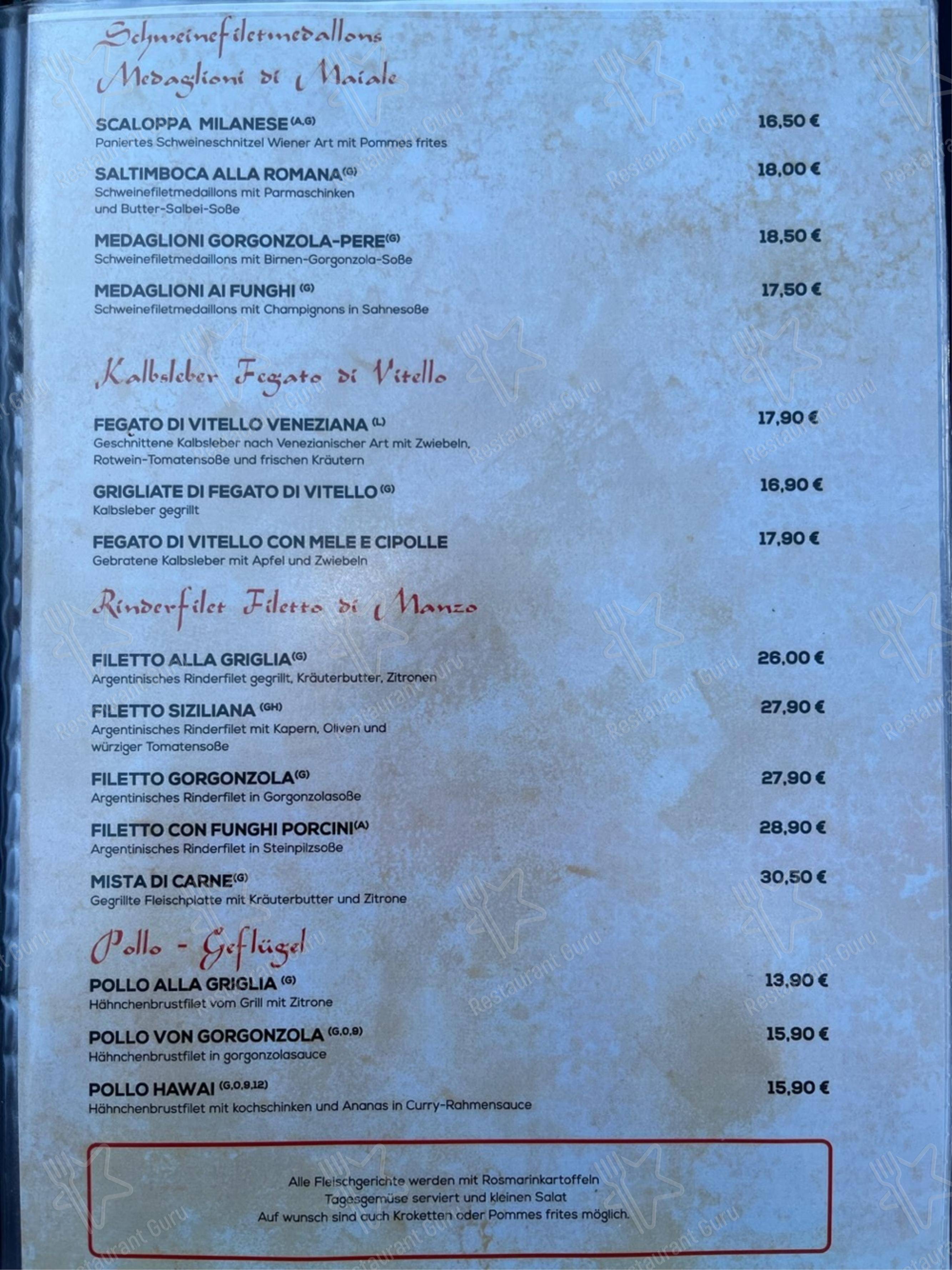 Due Fratelli в Ричене - Меню