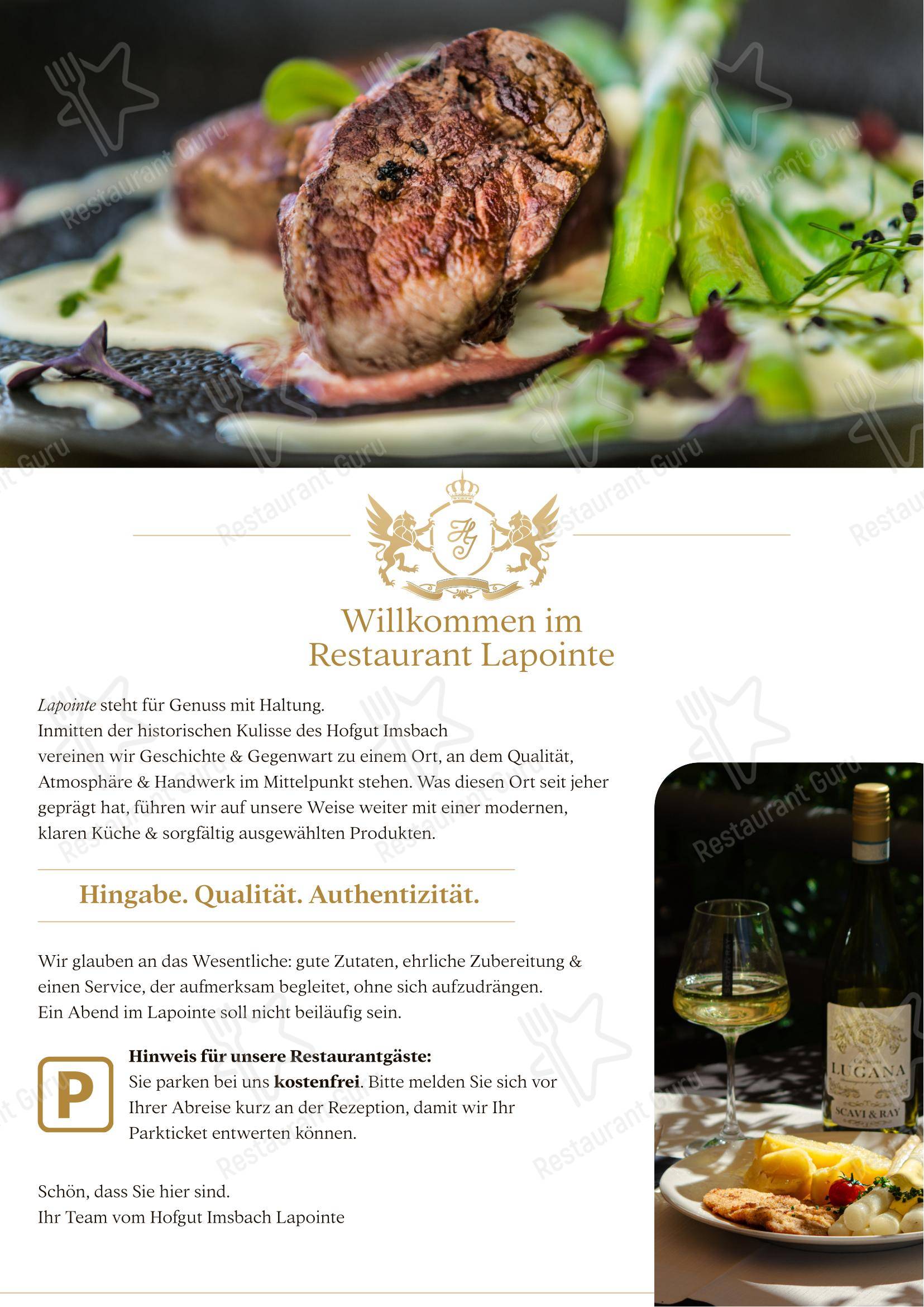 HOTEL Hofgut Imsbach Lapointe в Толае - Меню