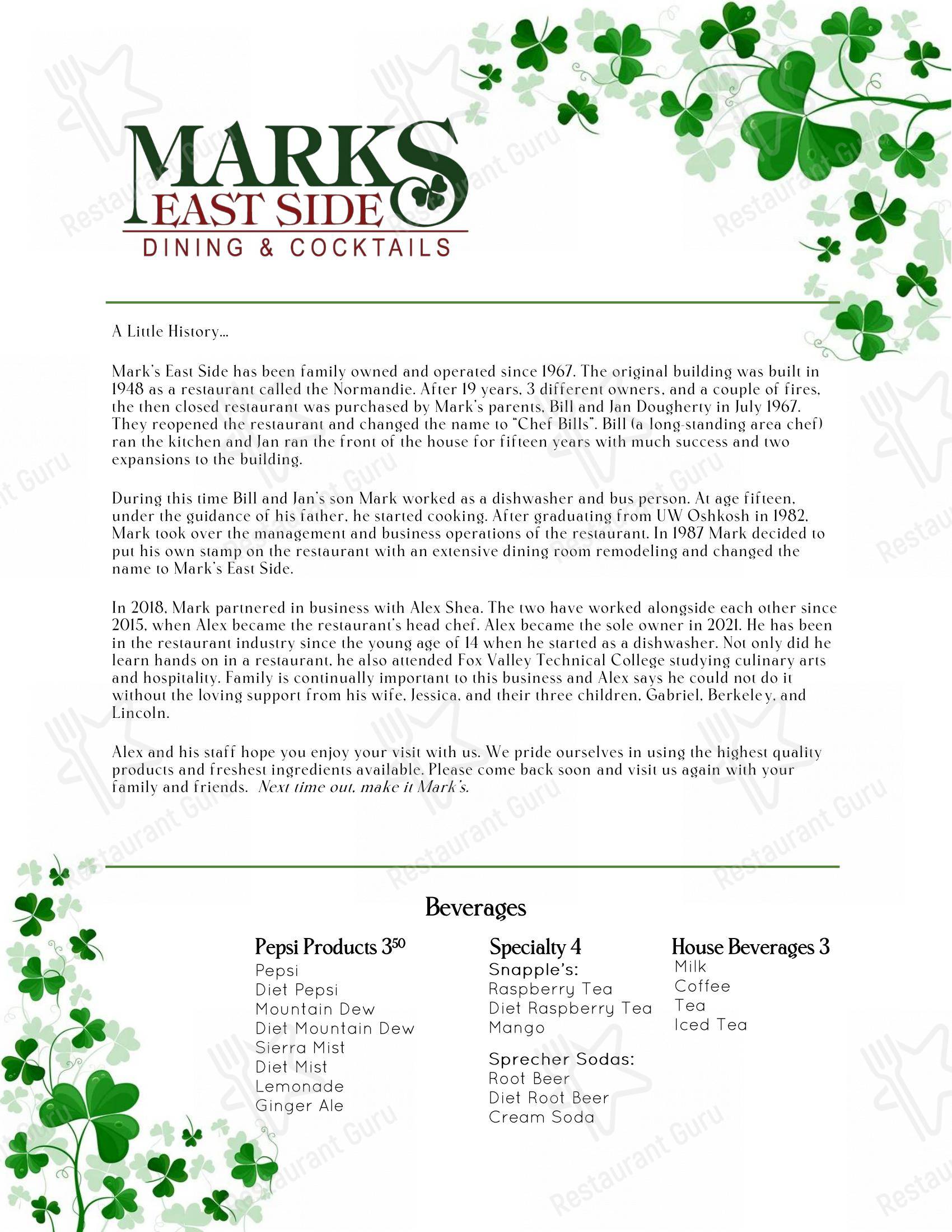 Mark's East Side в Аплтоне - 菜单