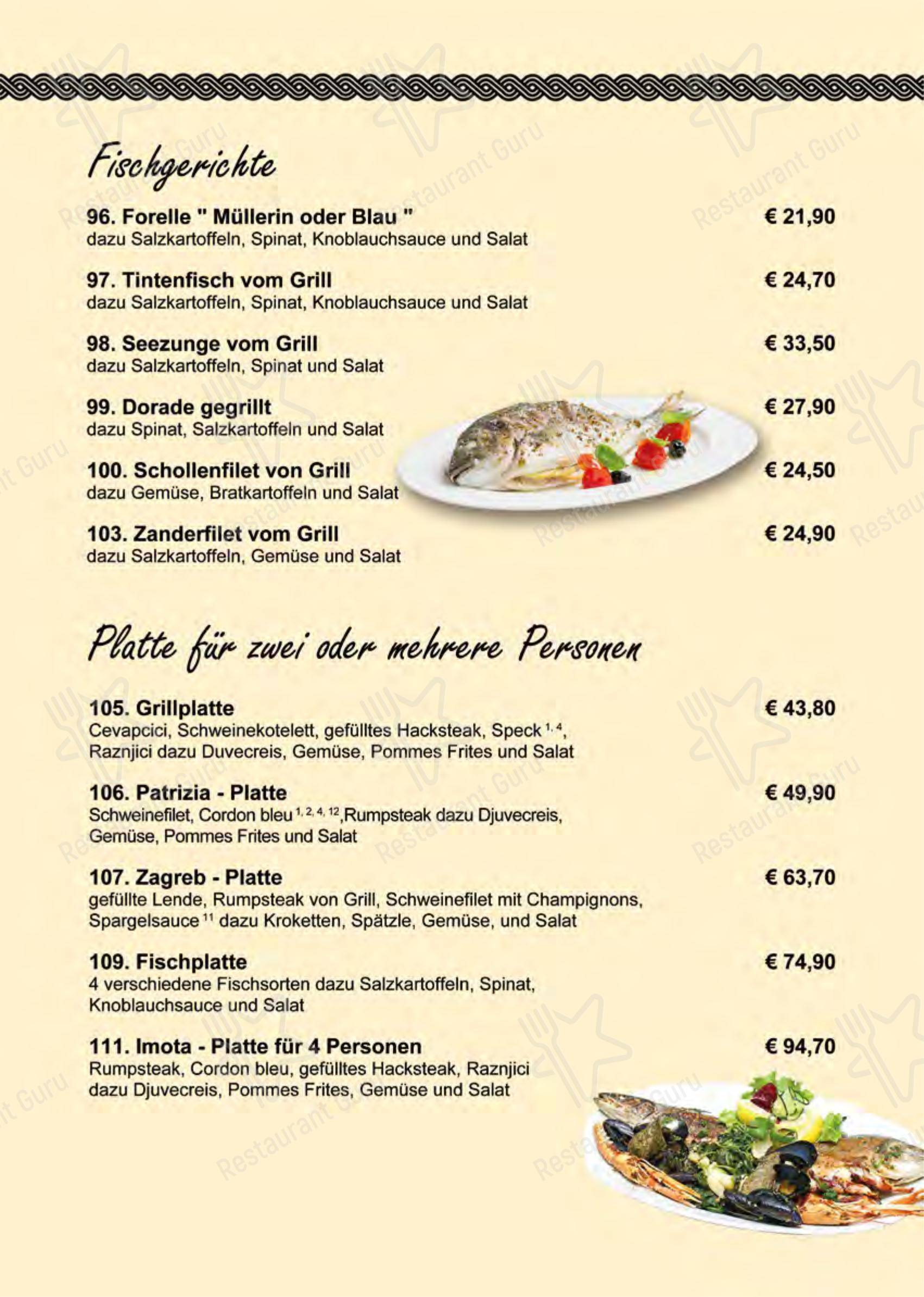Меню ресторана Restaurant Zagreb - Меню