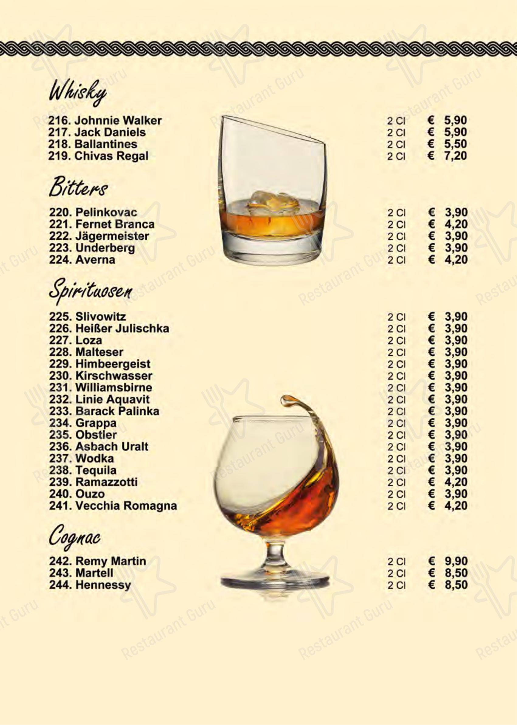 Restaurant Zagreb в Рёдермарке - Меню