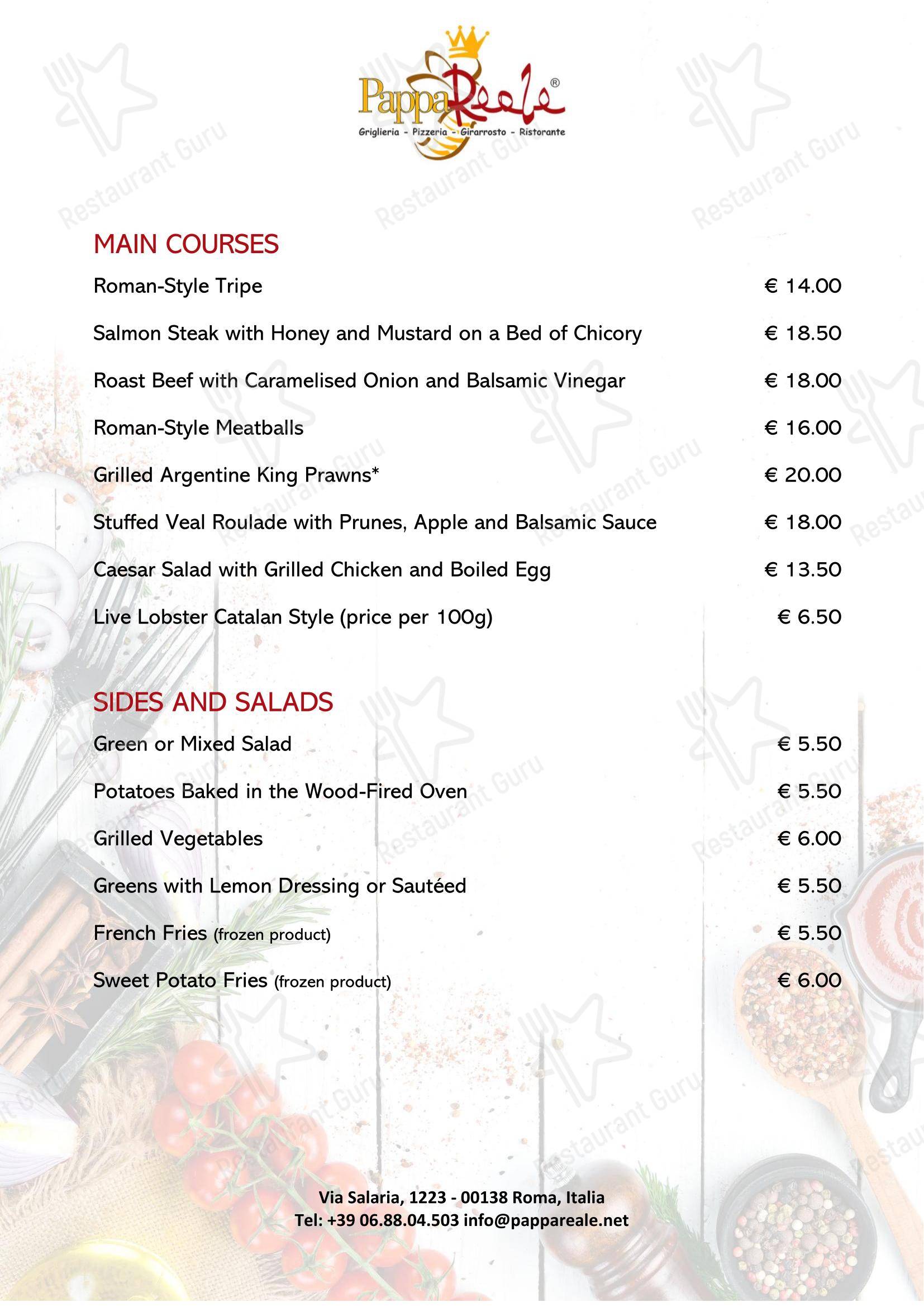 Меню пиццерии Ristorante Pizzeria - PappaReale - Меню