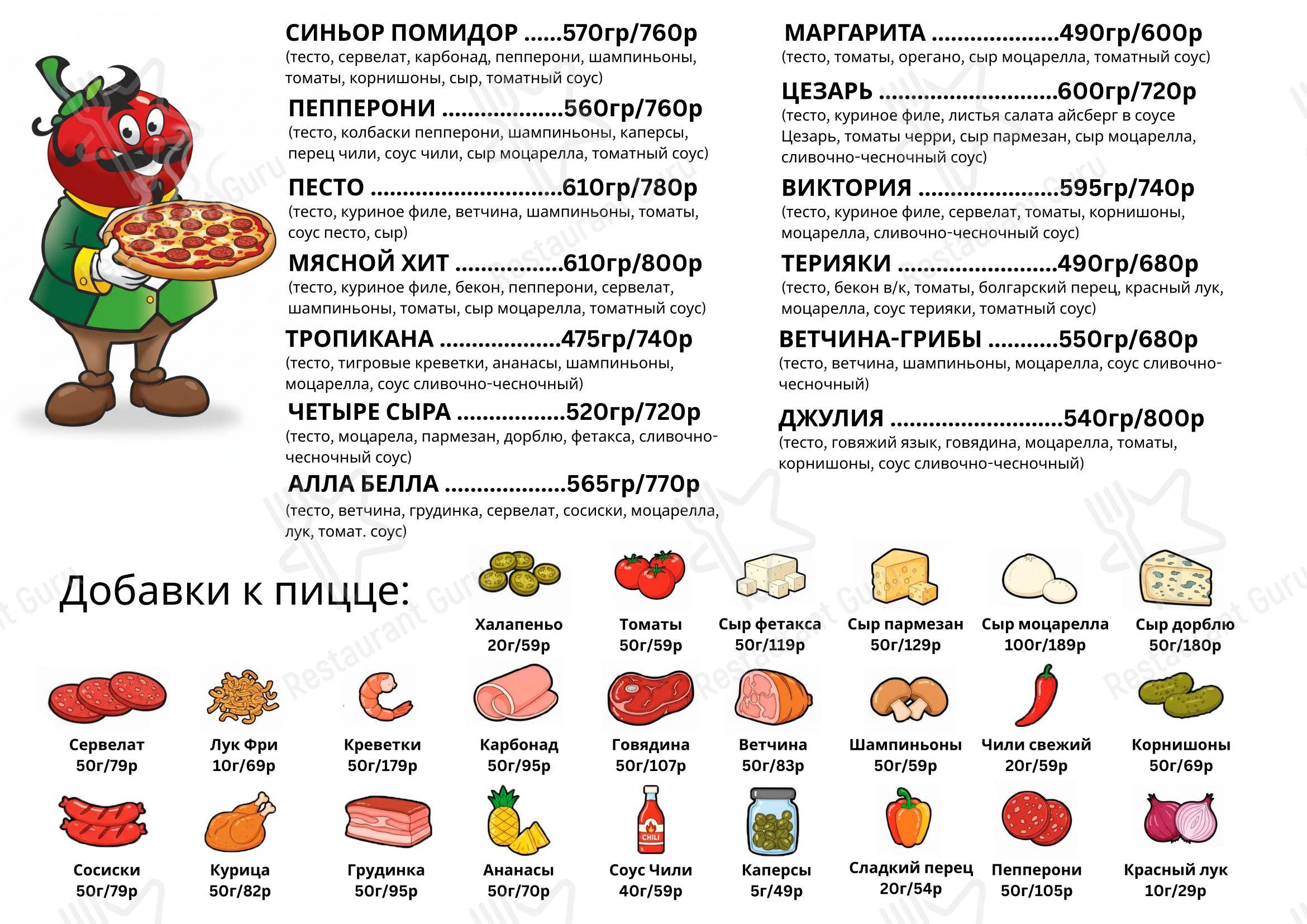 Меню кафе Сыр и Помидор - Меню