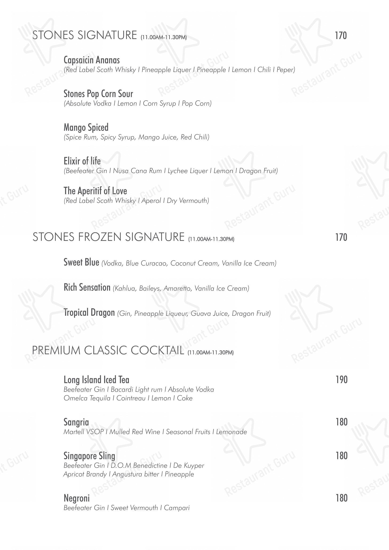 Меню напитков ресторана Stones Kitchen в Kuta