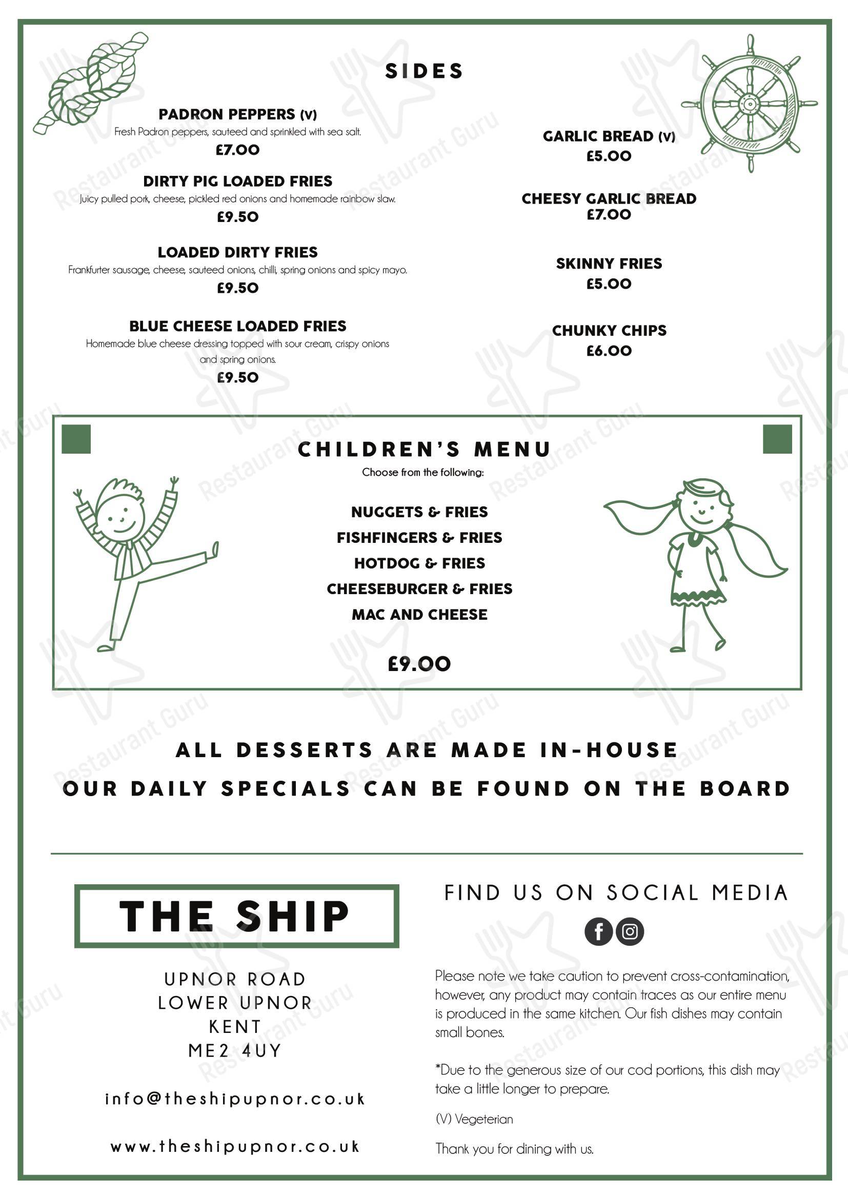 The Ship Tavern в Рочестере - Меню