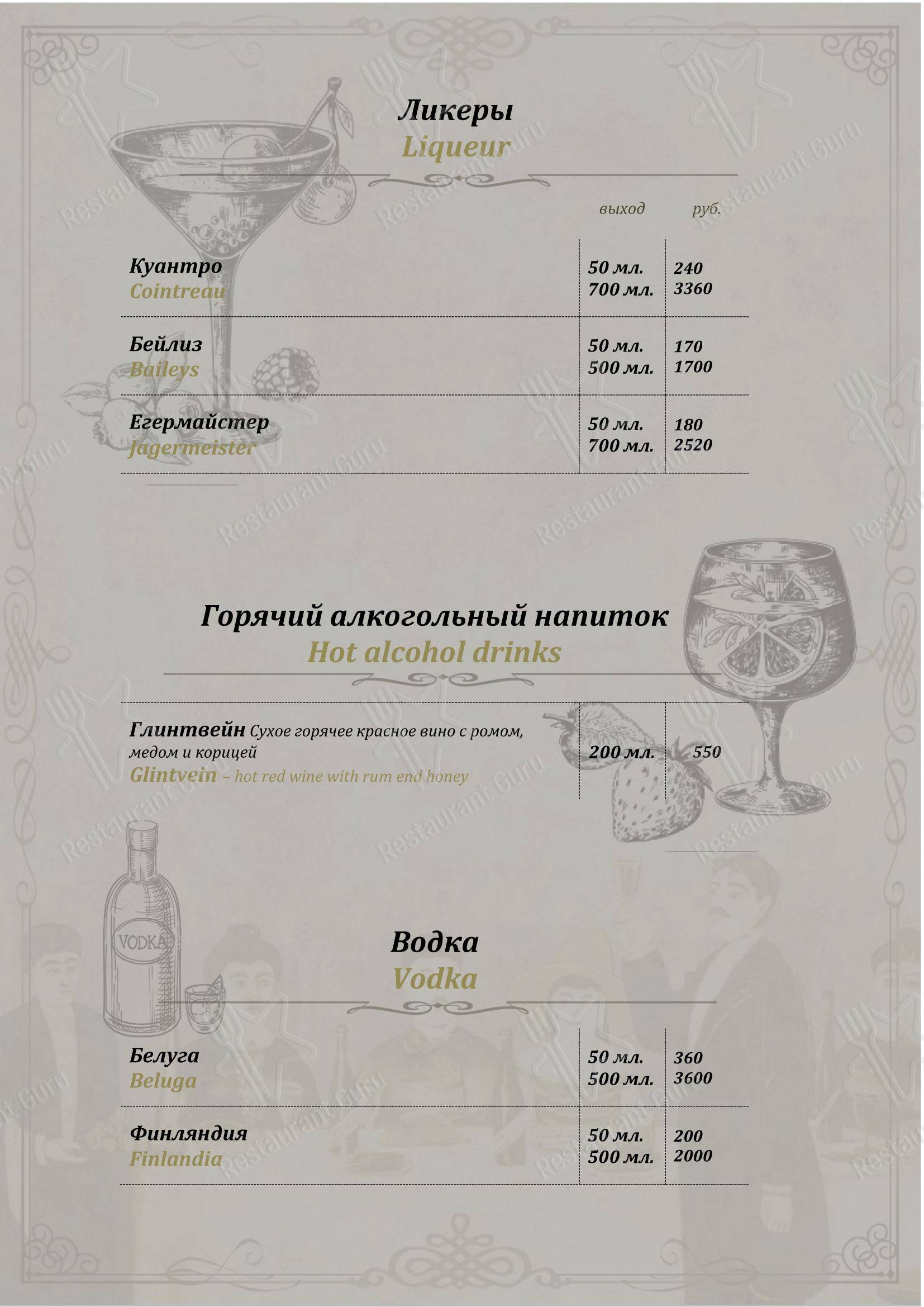 Меню ресторана У Пиросмани в Москве
